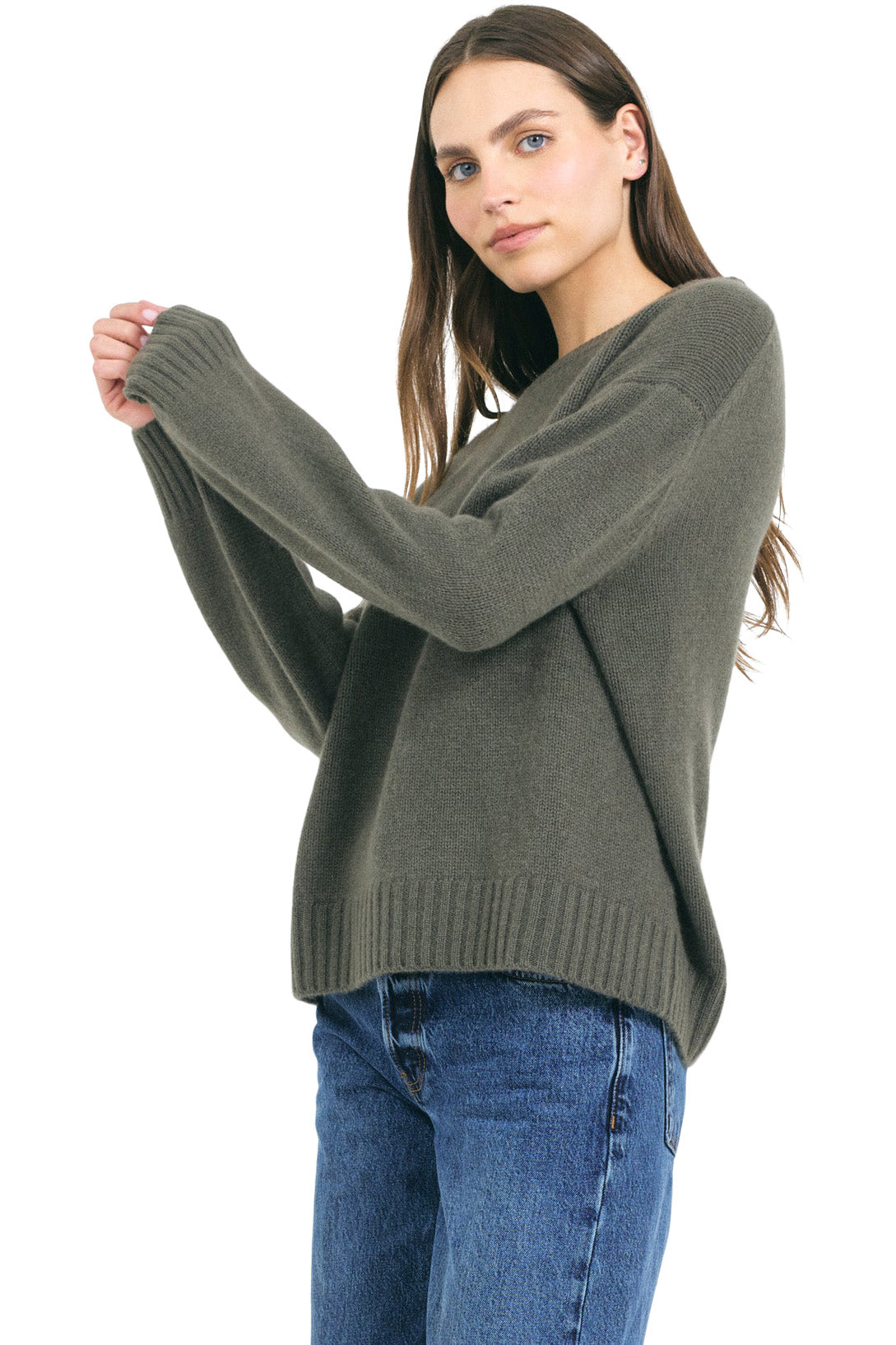 One Grey Day Aster Cashmere Pullover in Fig