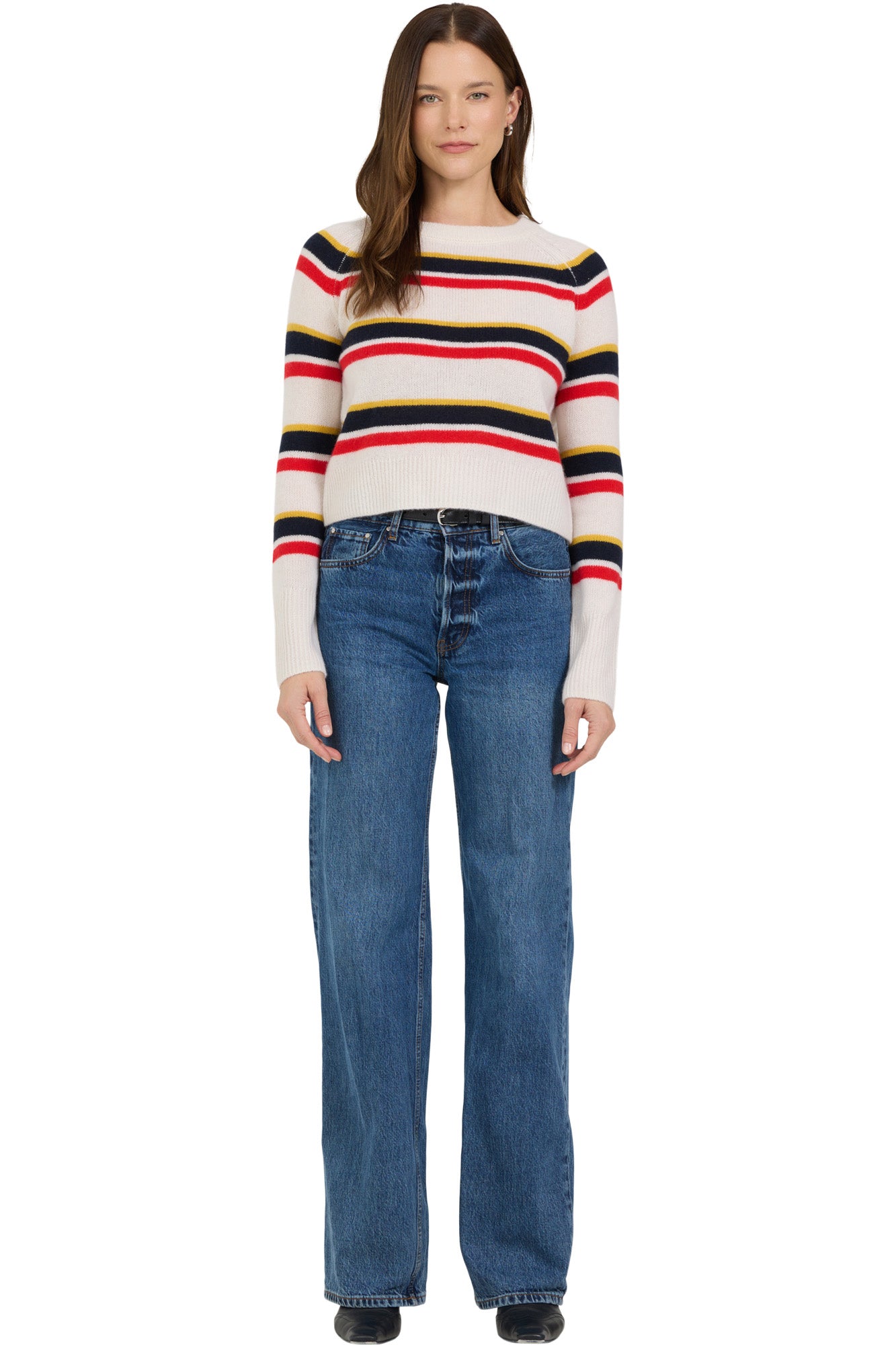 One Grey Day Blakely Cashmere Crewneck in Primary Stripe