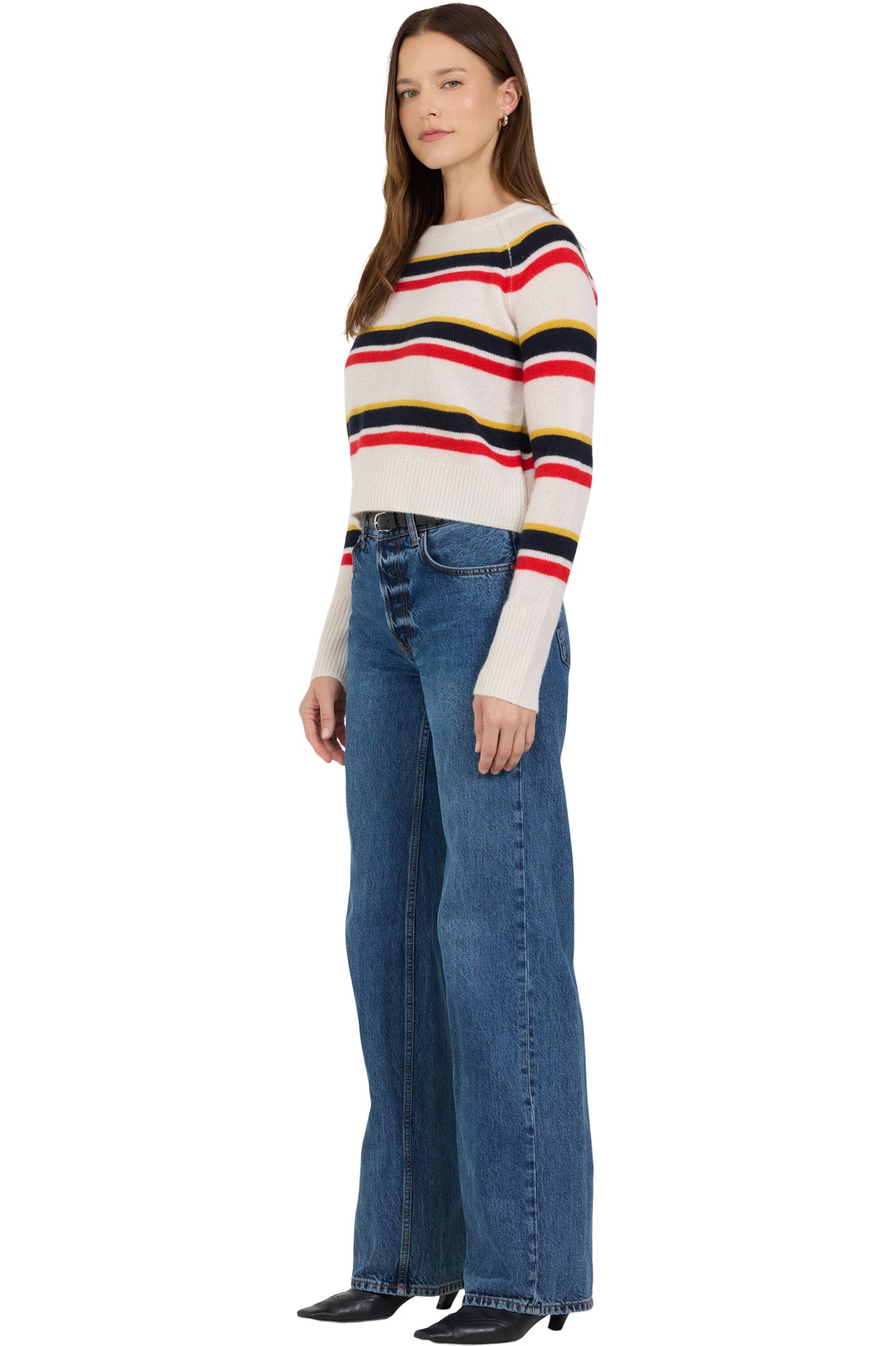 One Grey Day Blakely Cashmere Crewneck in Primary Stripe