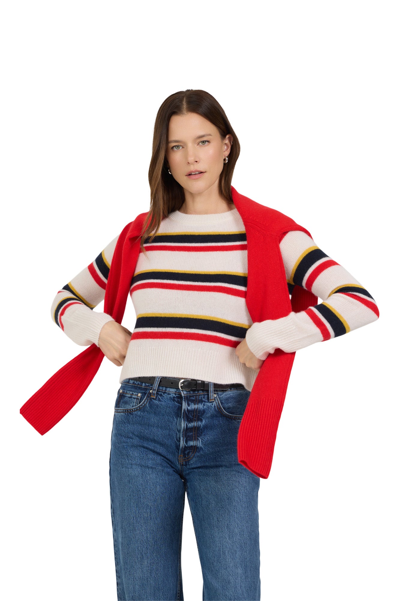 One Grey Day Blakely Cashmere Crewneck in Primary Stripe