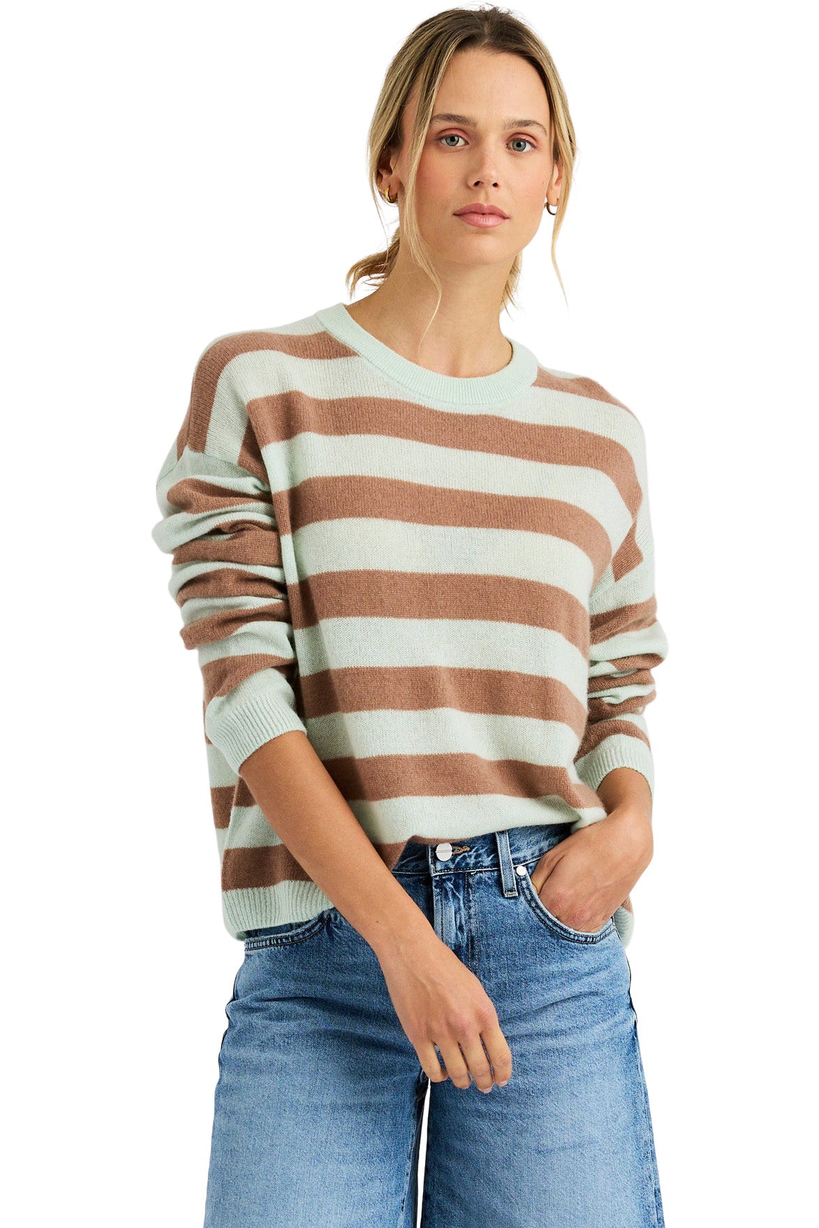 One Grey Day Cashmere Boxy Pullover in Bermuda Stripe