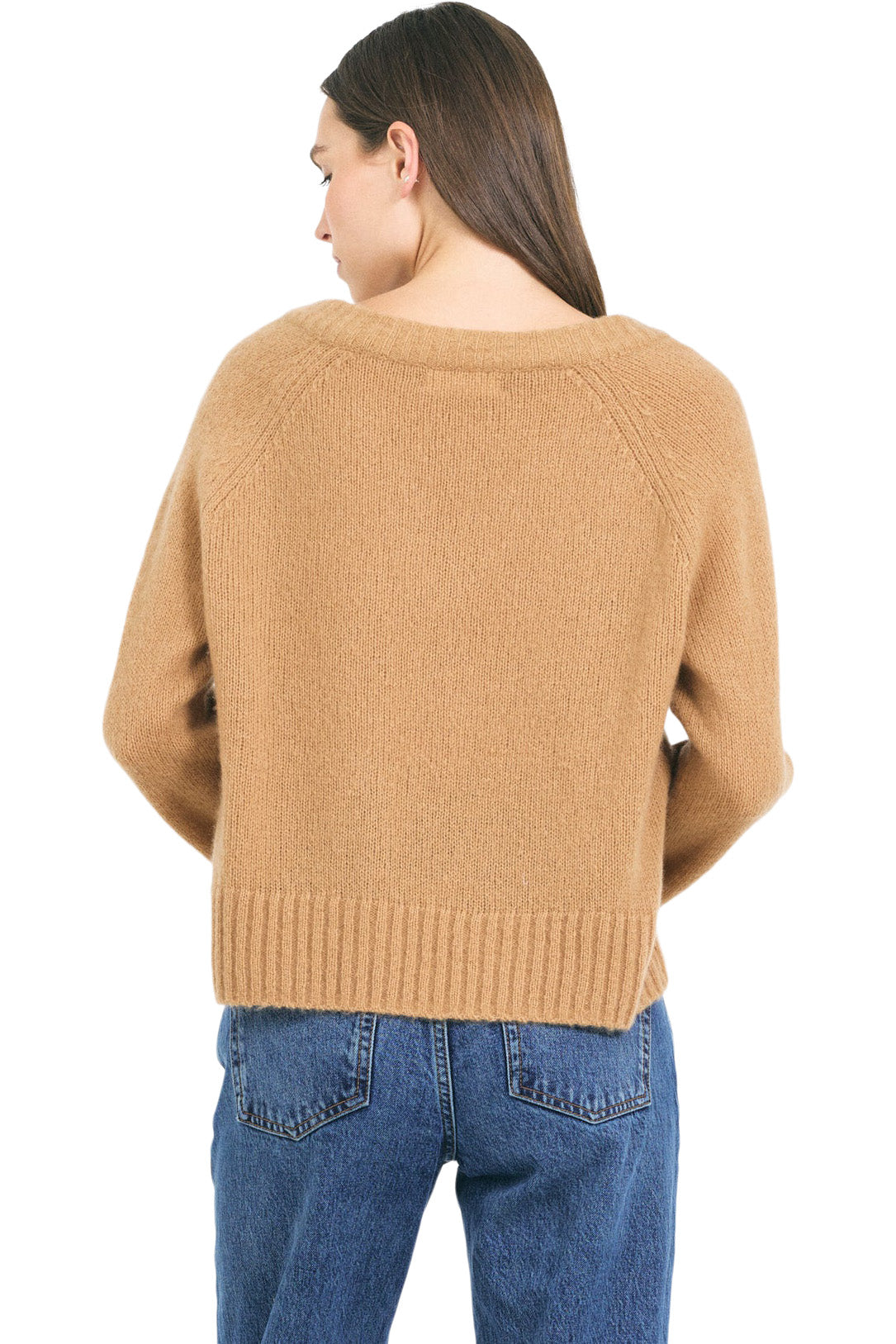 One Grey Day Mabel Cable V-neck Pullover in Chestnut