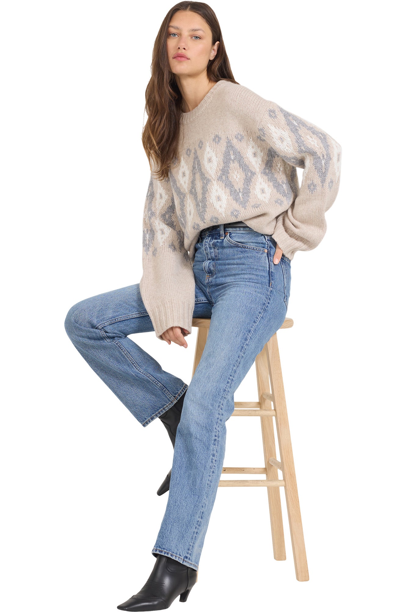 One Grey Day Marlow Pullover in Biscuit Combo