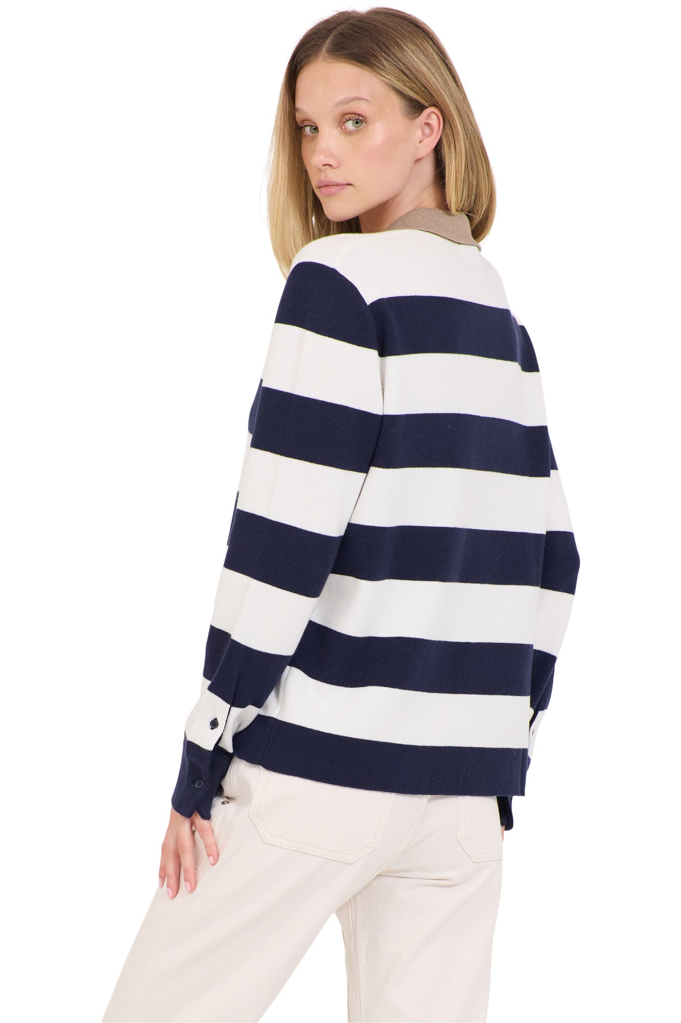 One Grey Day Palma Polo Sweater in Ivory Combo