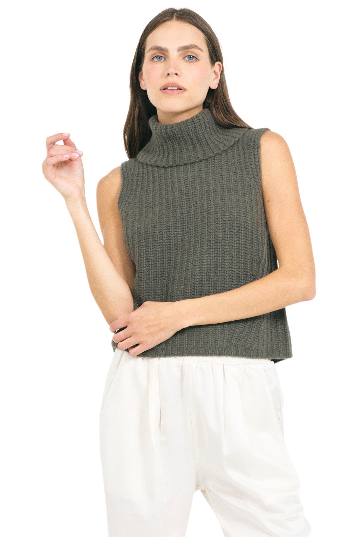 One Grey Day Polly Cashmere Vest in Fir