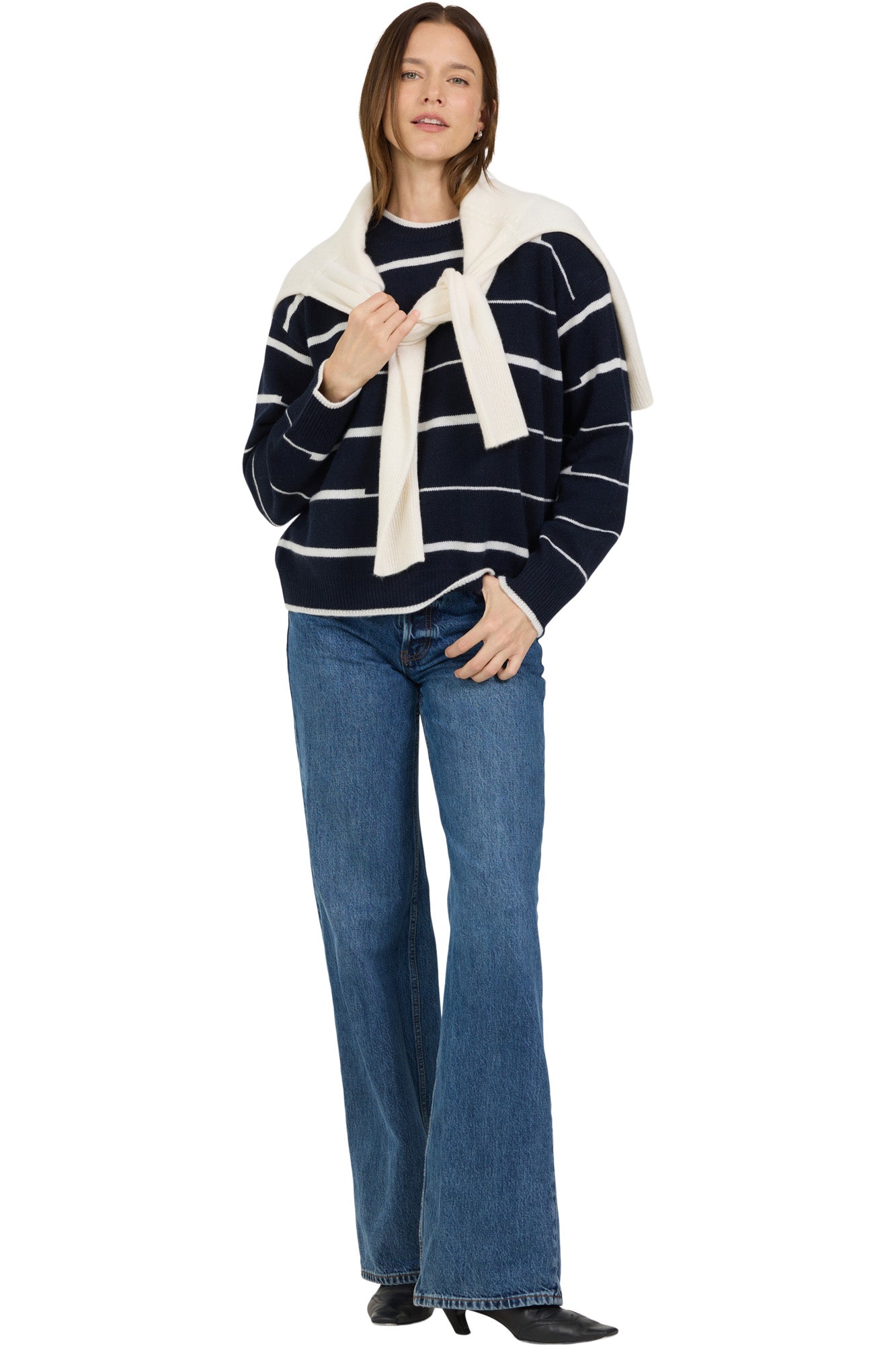 One Grey Day Sage Cashmere Crewneck in Galaxy Combo