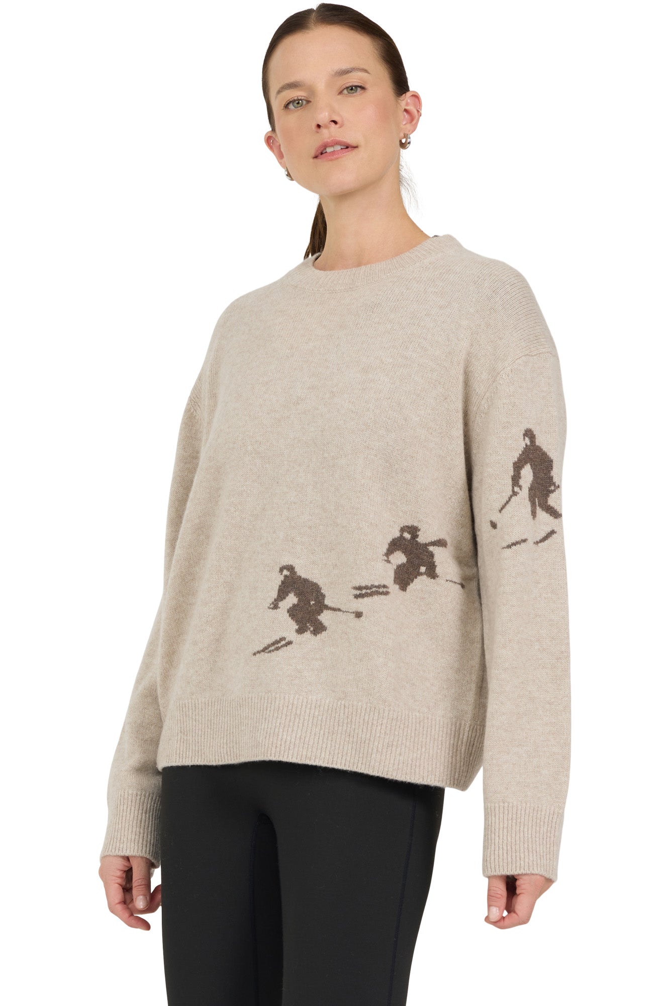 One Grey Day Skier Slope Crewneck Sweater in Biscuit Combo