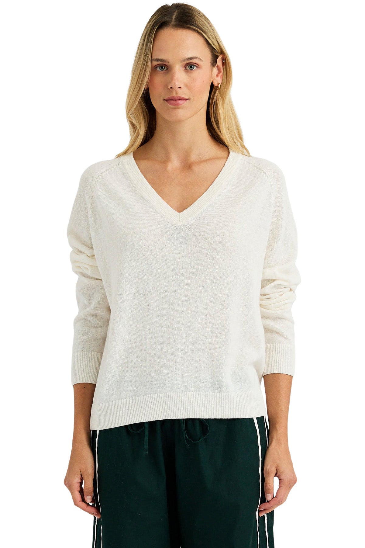 One Grey Day Sloan Linen V-neck Sweater