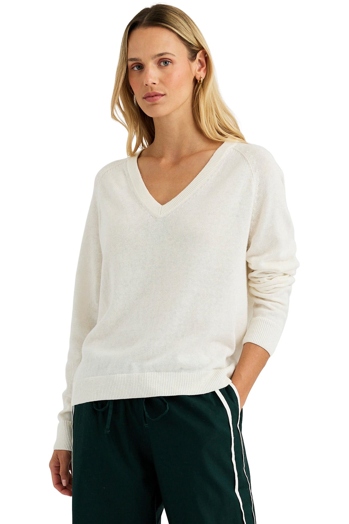 One Grey Day Sloan Linen V-neck Sweater