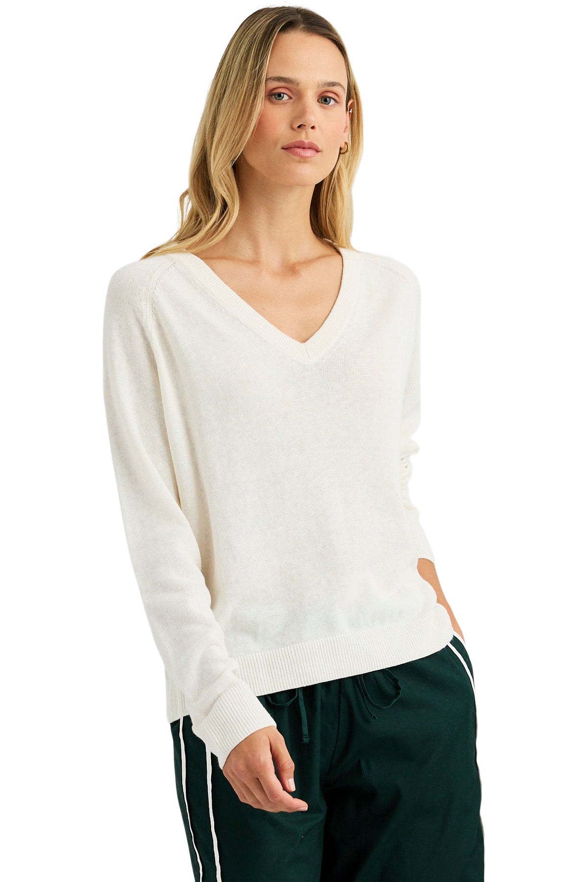 One Grey Day Sloan Linen V-neck Sweater