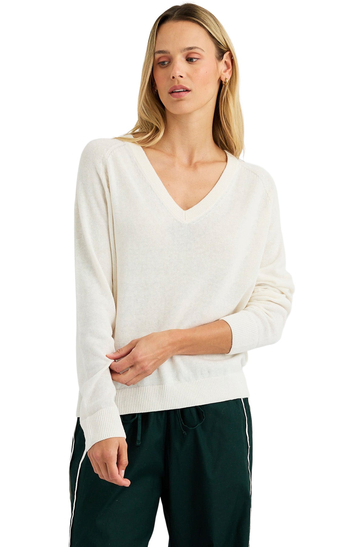 One Grey Day Sloan Linen V-neck Sweater