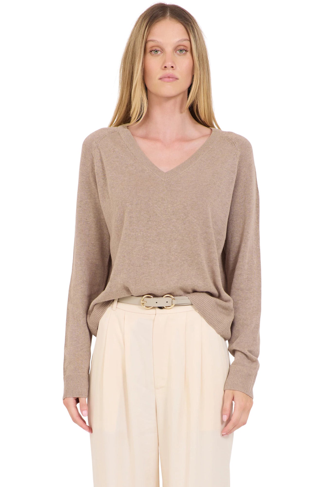 One Grey Day Sloan Linen V-neck Sweater