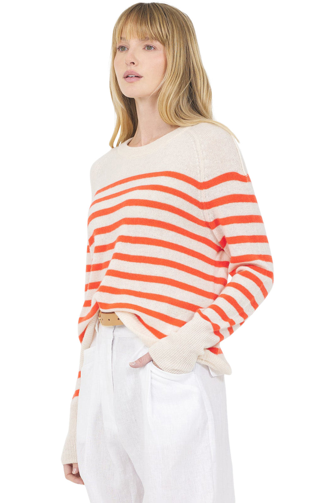 One Grey Day Sloane Cashmere Pullover in Cream Combo