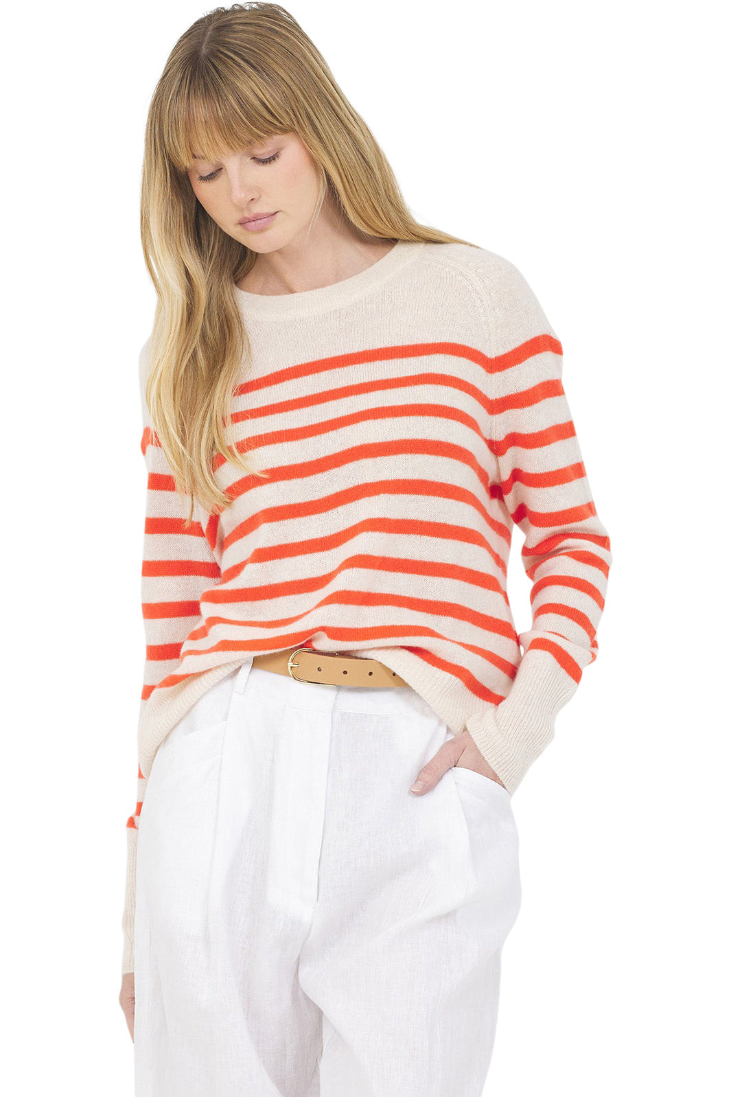 One Grey Day Sloane Cashmere Pullover in Cream Combo