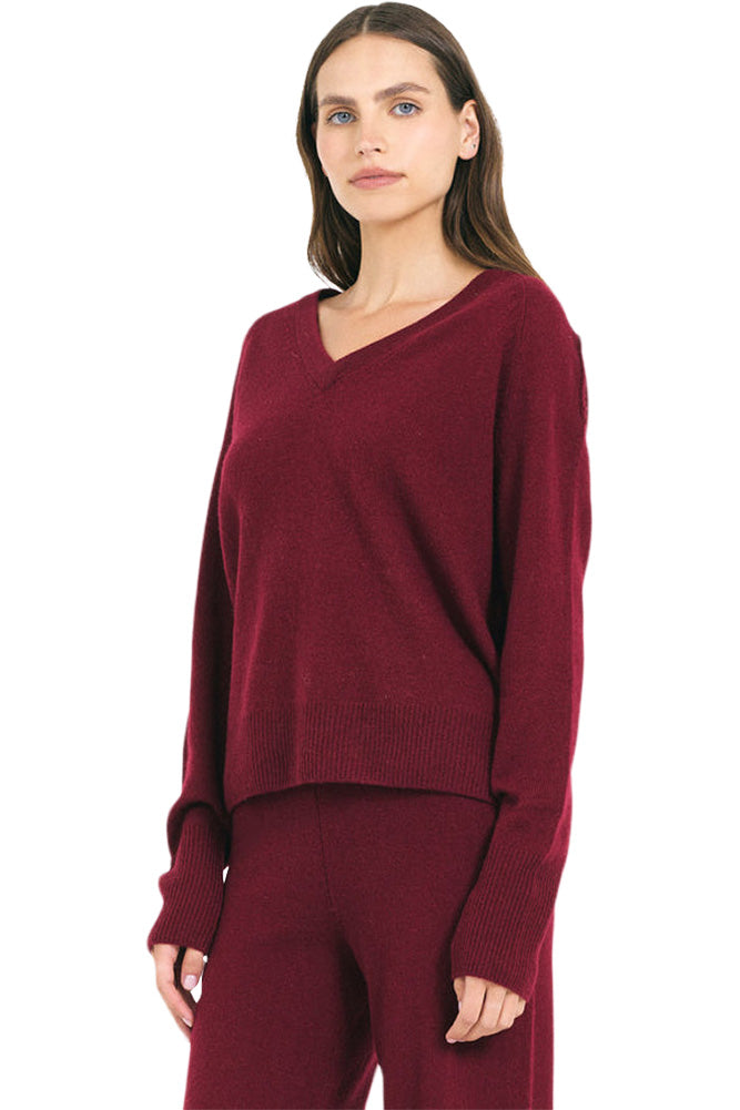 One Grey Day Sloane V-neck Sweater in Currant