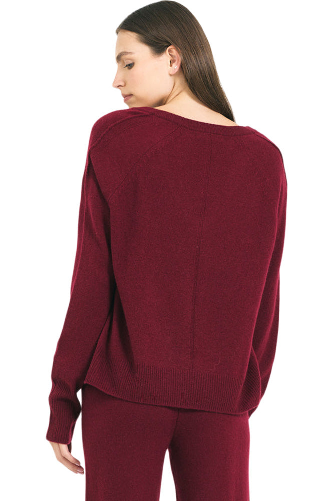 One Grey Day Sloane V-neck Sweater in Currant