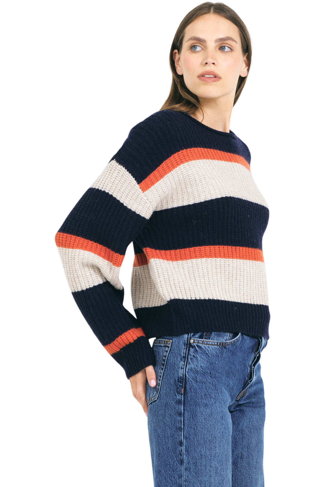 One Grey Day Yvonne Crewneck Sweater in Navy Combo