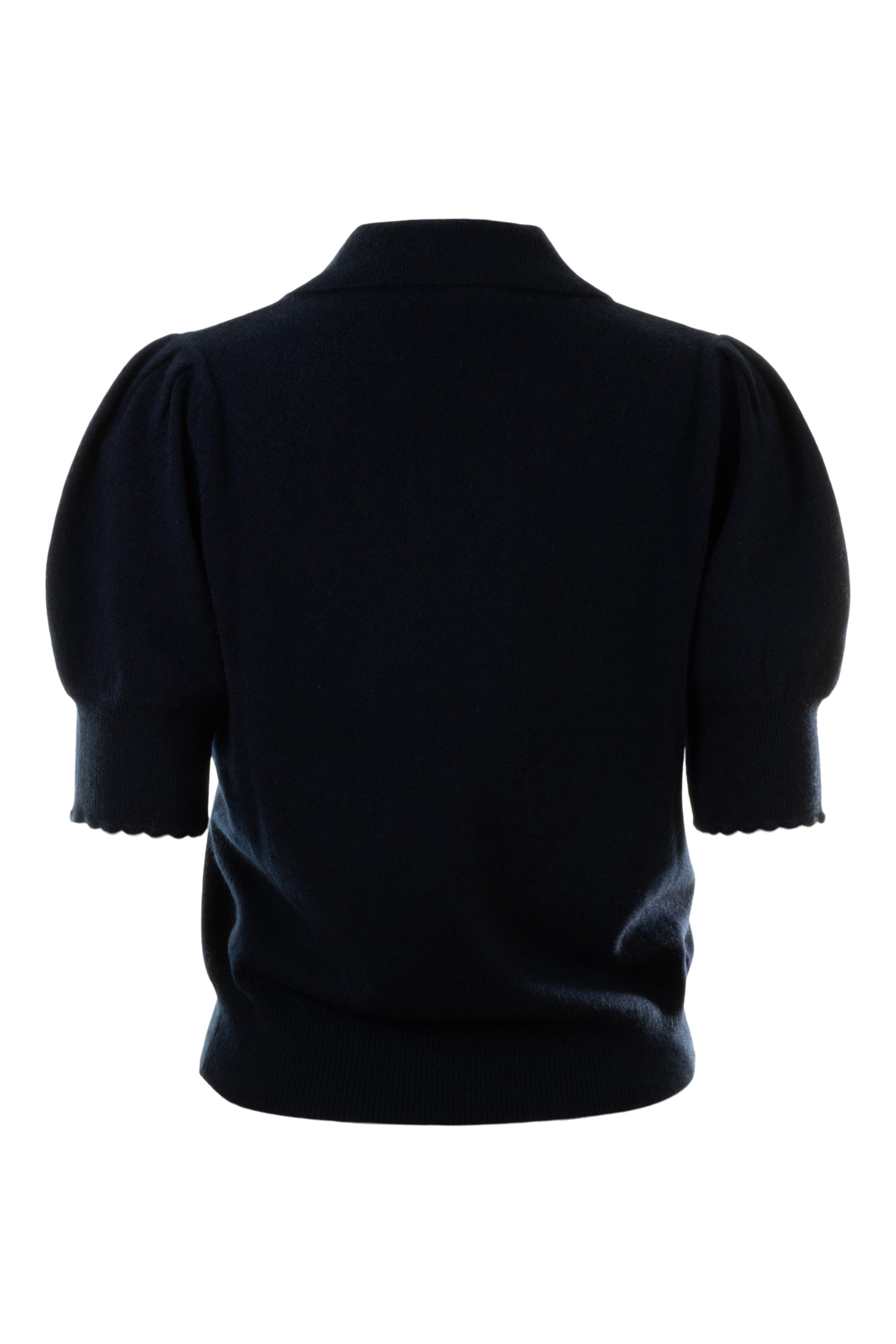 Repeat Cashmere Polo Neck Short Puff Sleeve Sweater with Crochet Details