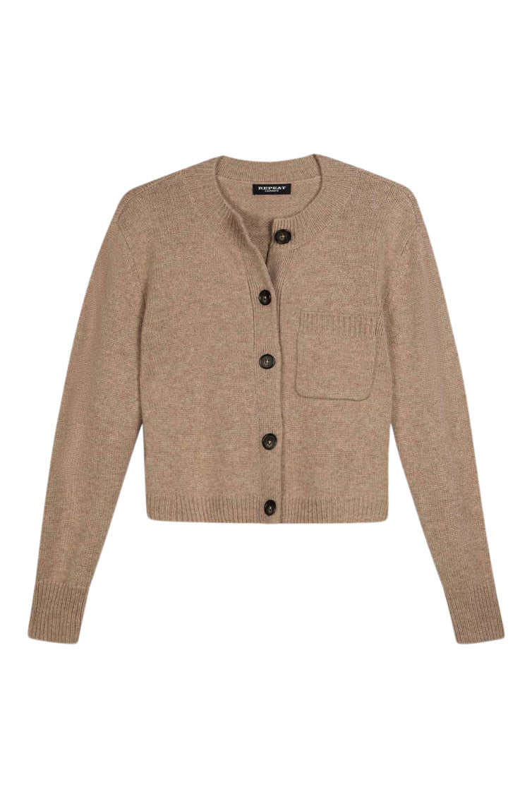 Repeat Cashmere Chunky Knit Cardigan in Taupe
