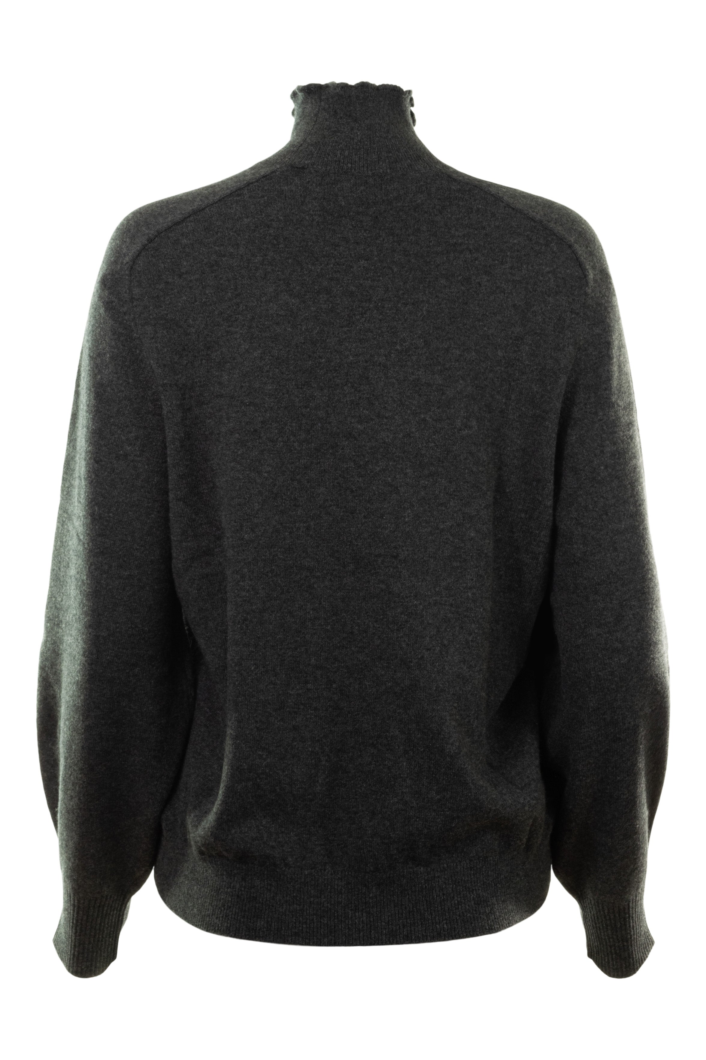 Repeat Cashmere Frilled Edge Mock Neck in Charcoal