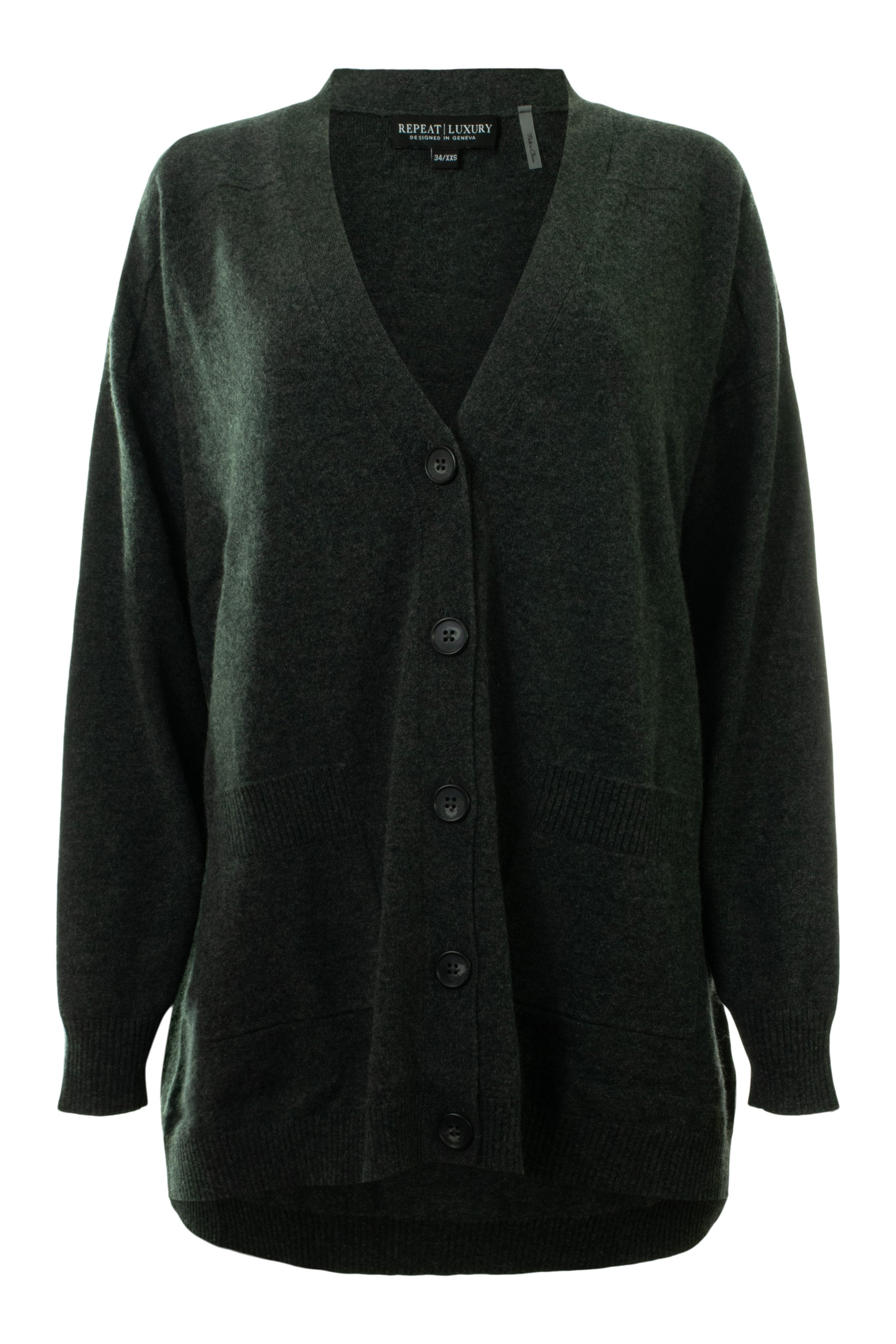 Repeat Cashmere Oversized Fine Knit V-Neck Cardigan in Charcoal