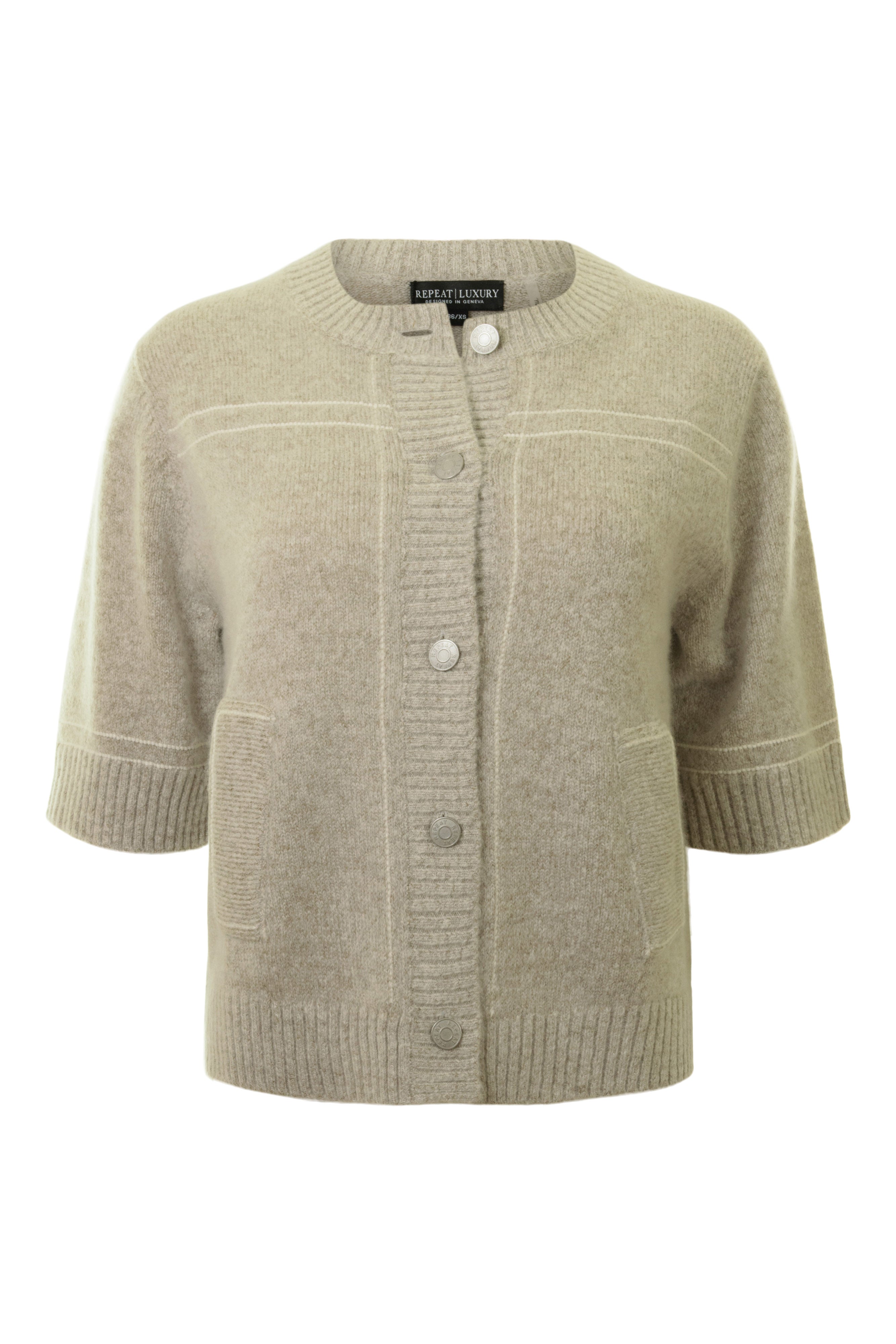 Repeat Cashmere Fluffy Cashmere Blend Cardigan with Contrast Stitching
in Hazel