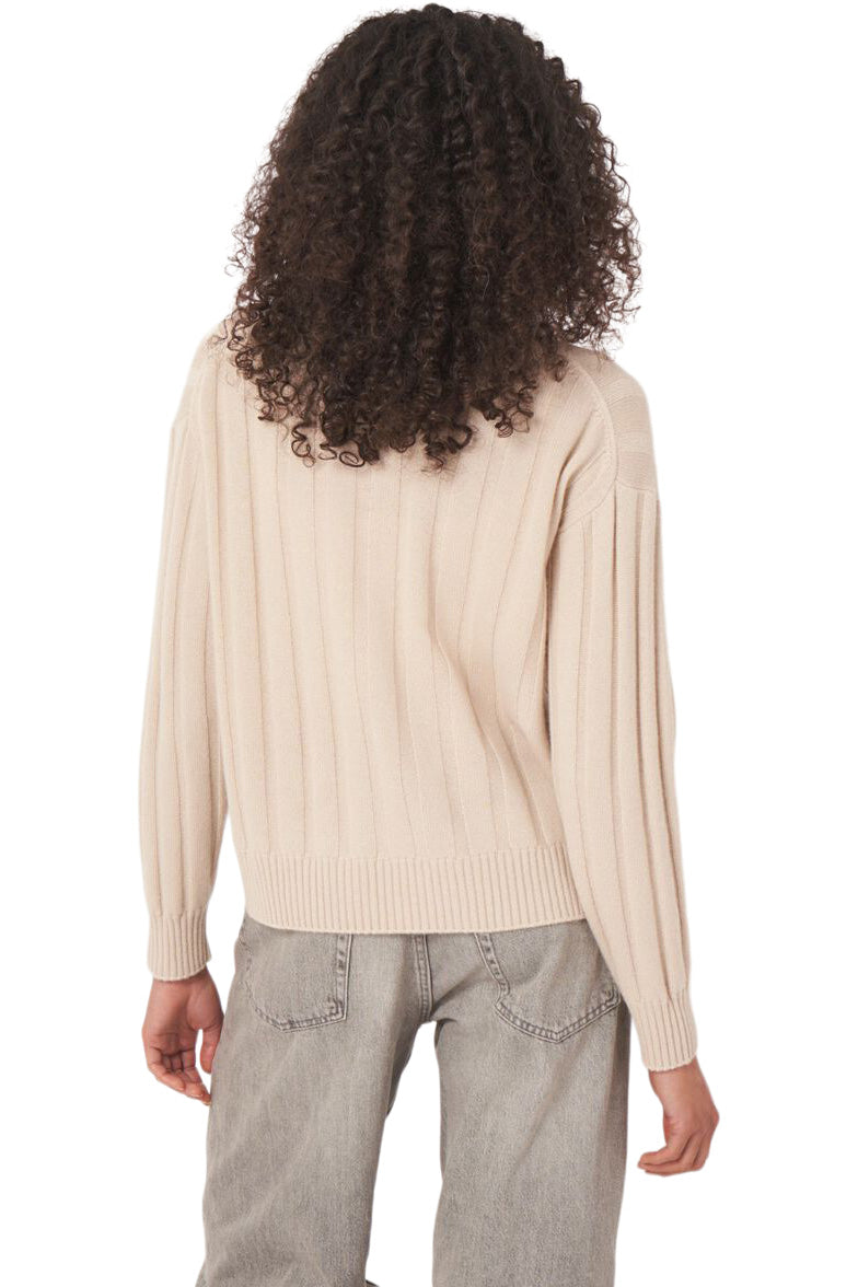 Repeat Cashmere Relaxed Rib Knit V-Neck Cardigan in Natural