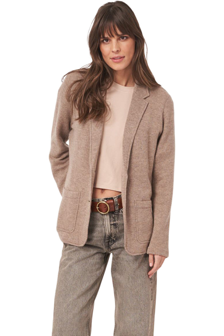 Repeat Cashmere Knit Cardigan with Lapel Collar in Sand