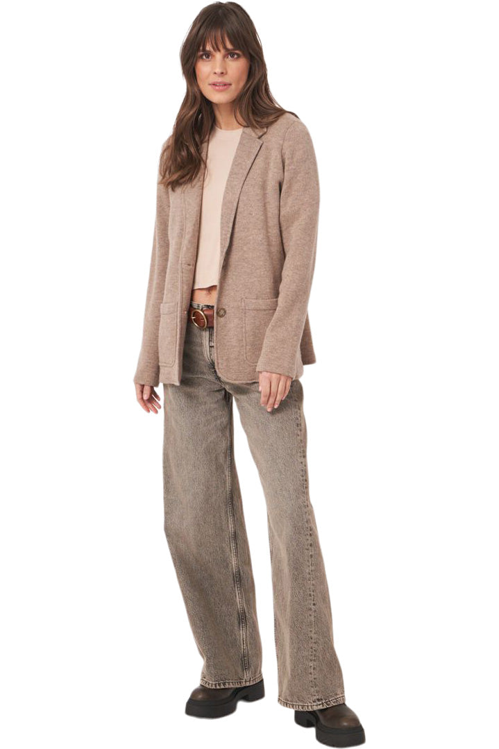 Repeat Cashmere Knit Cardigan with Lapel Collar in Sand