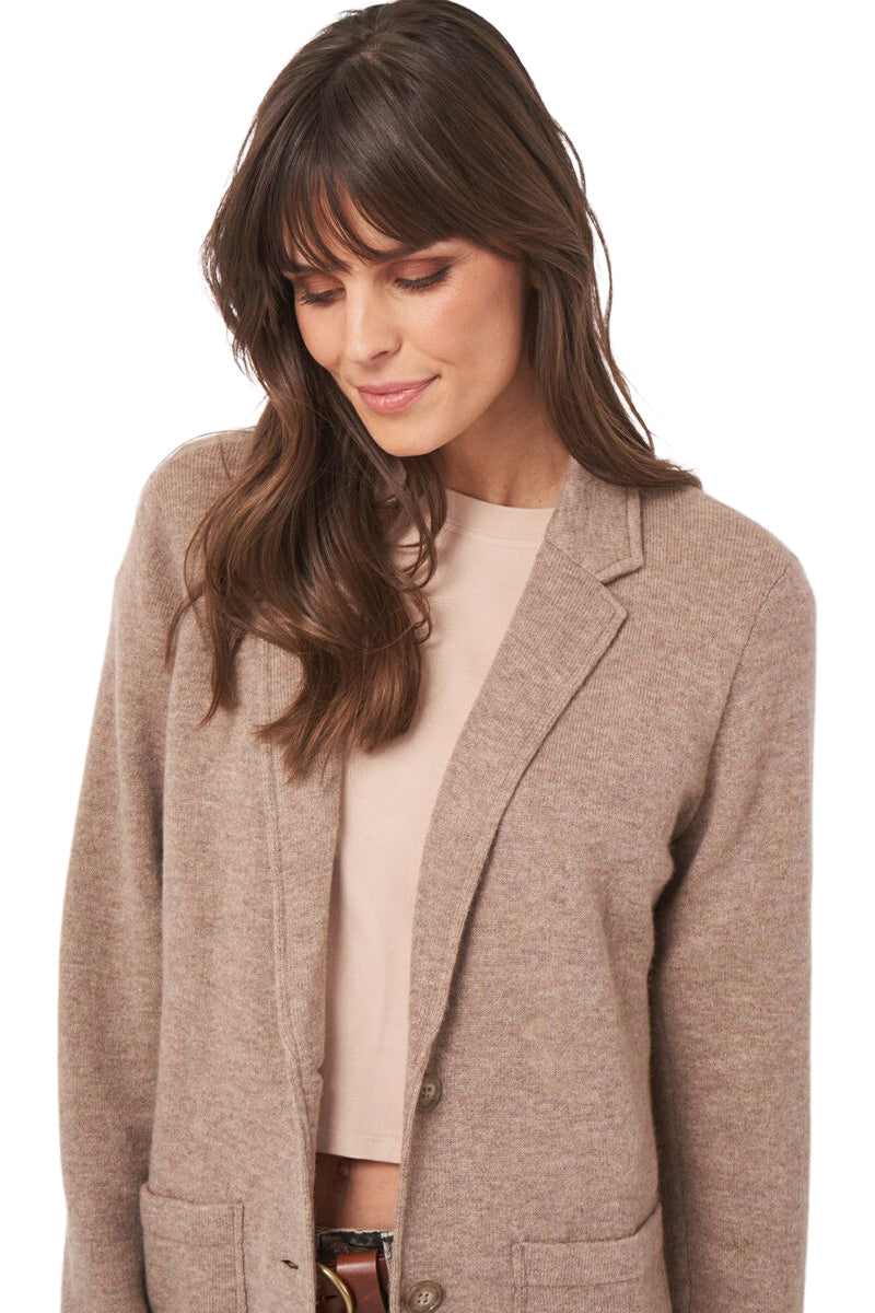 Repeat Cashmere Knit Cardigan with Lapel Collar in Sand