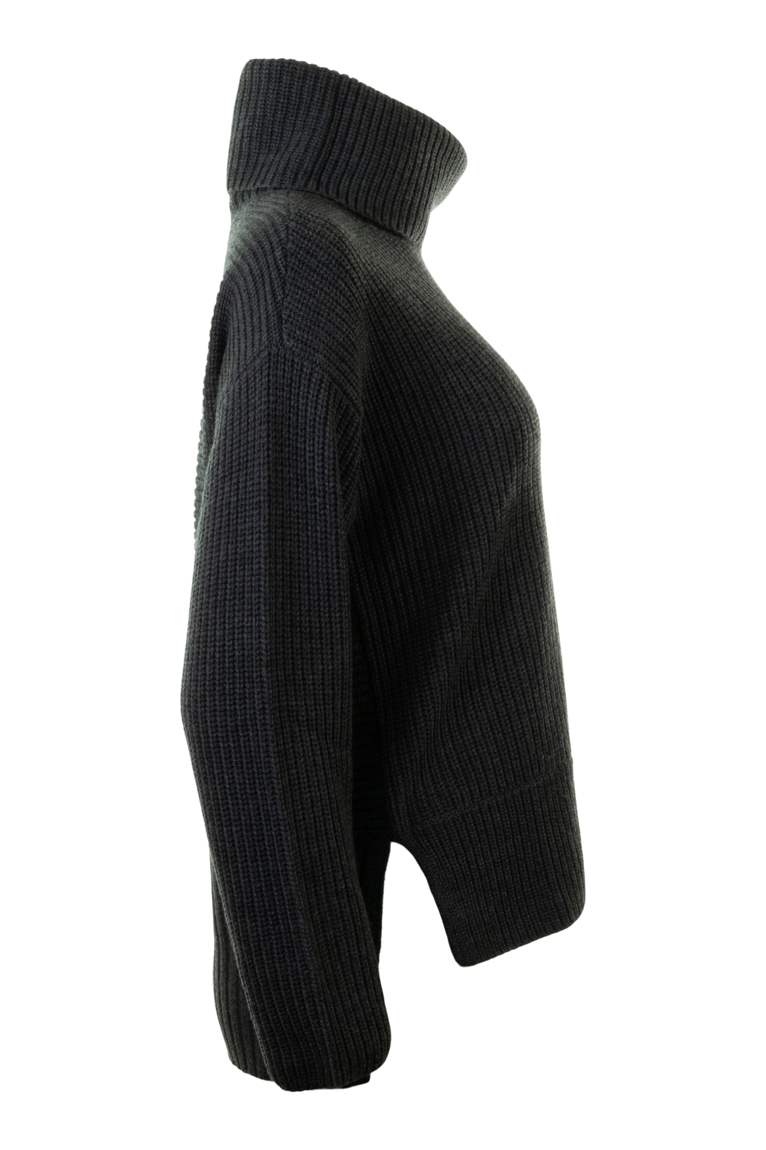 Repeat Cashmere Two Way Textured Turtleneck Sweater in Dark Grey