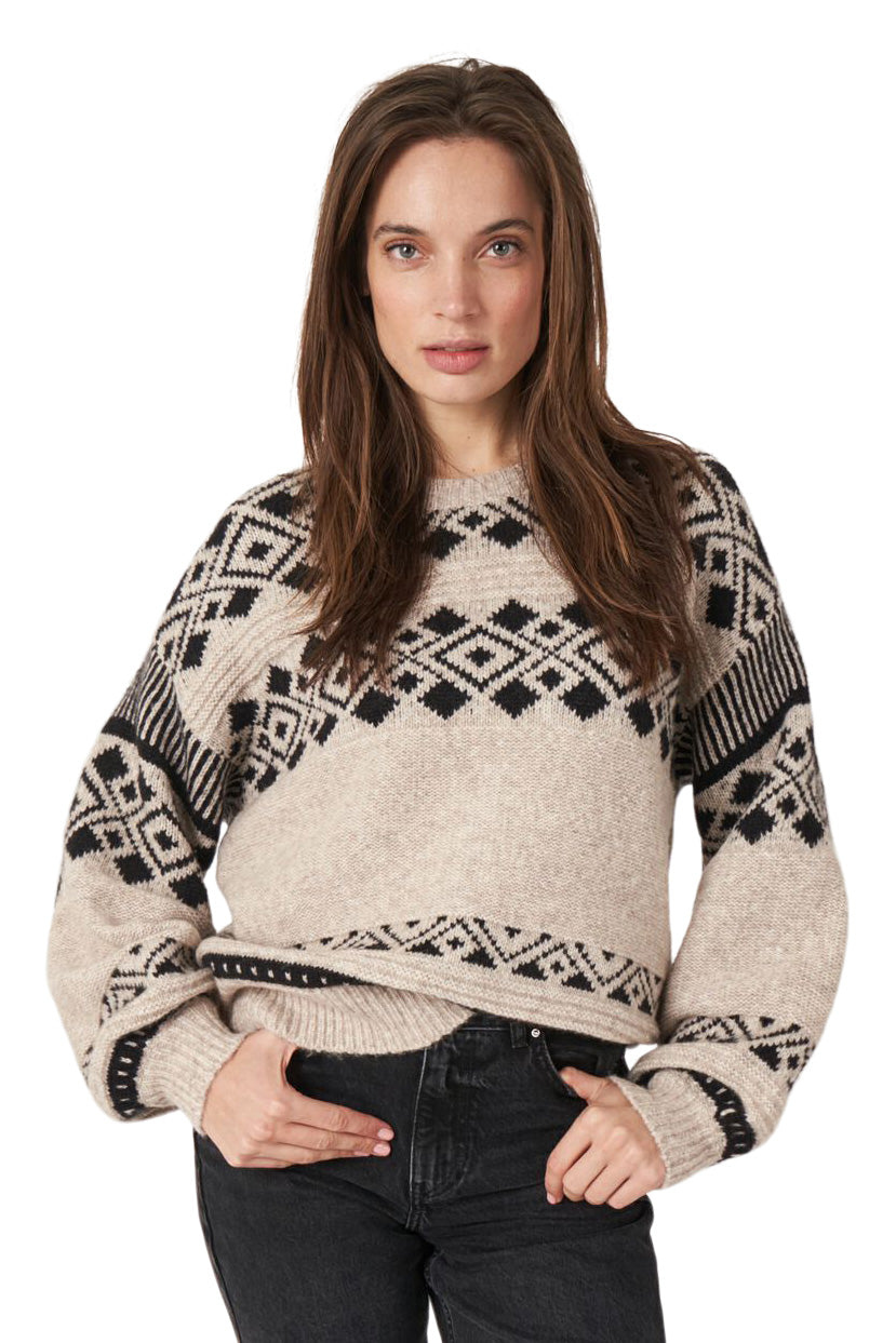 Repeat Cashmere Italian Yarn Intarsia Knit Sweater in Sand