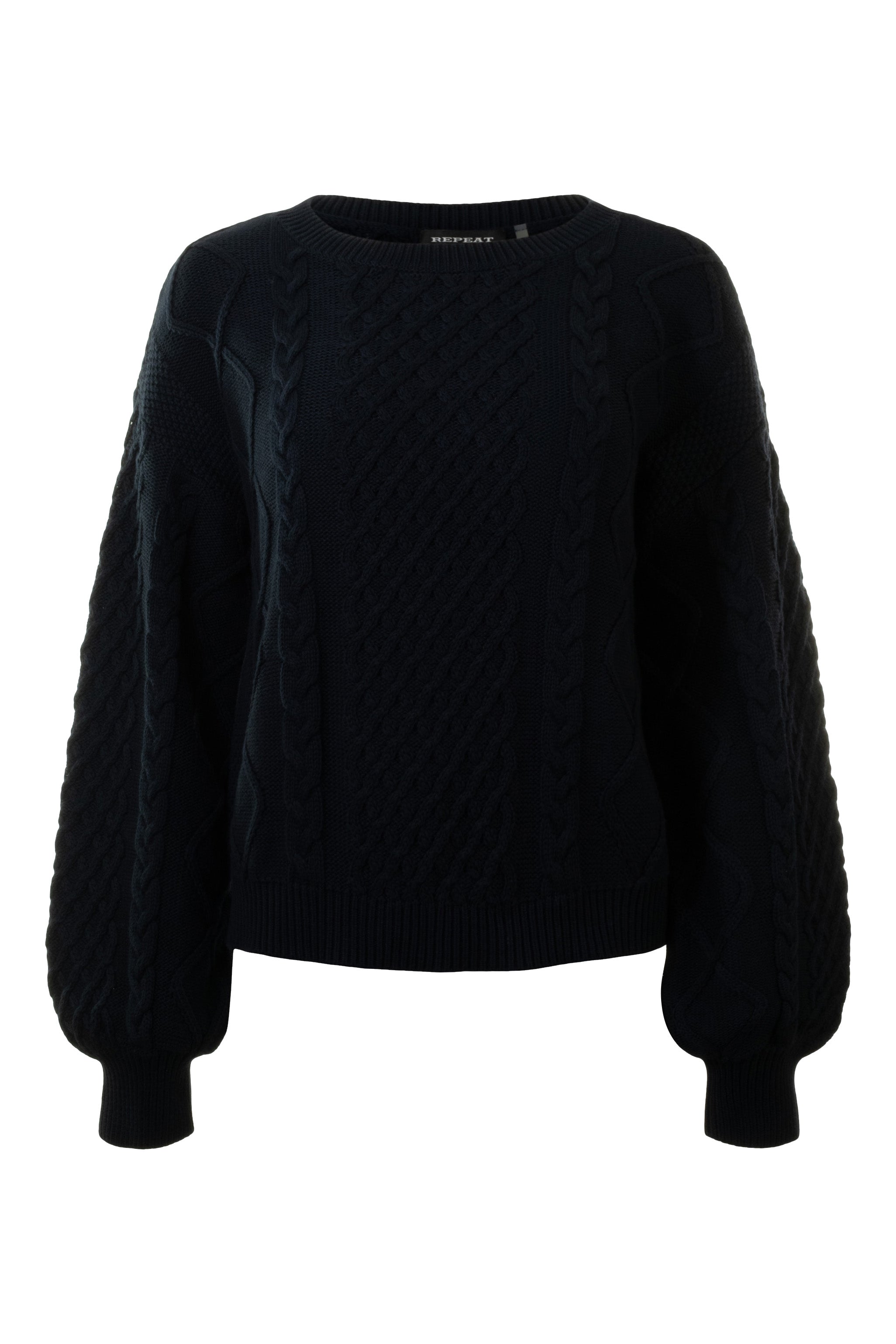 Repeat Cashmere Cotton Cable Textured Crew