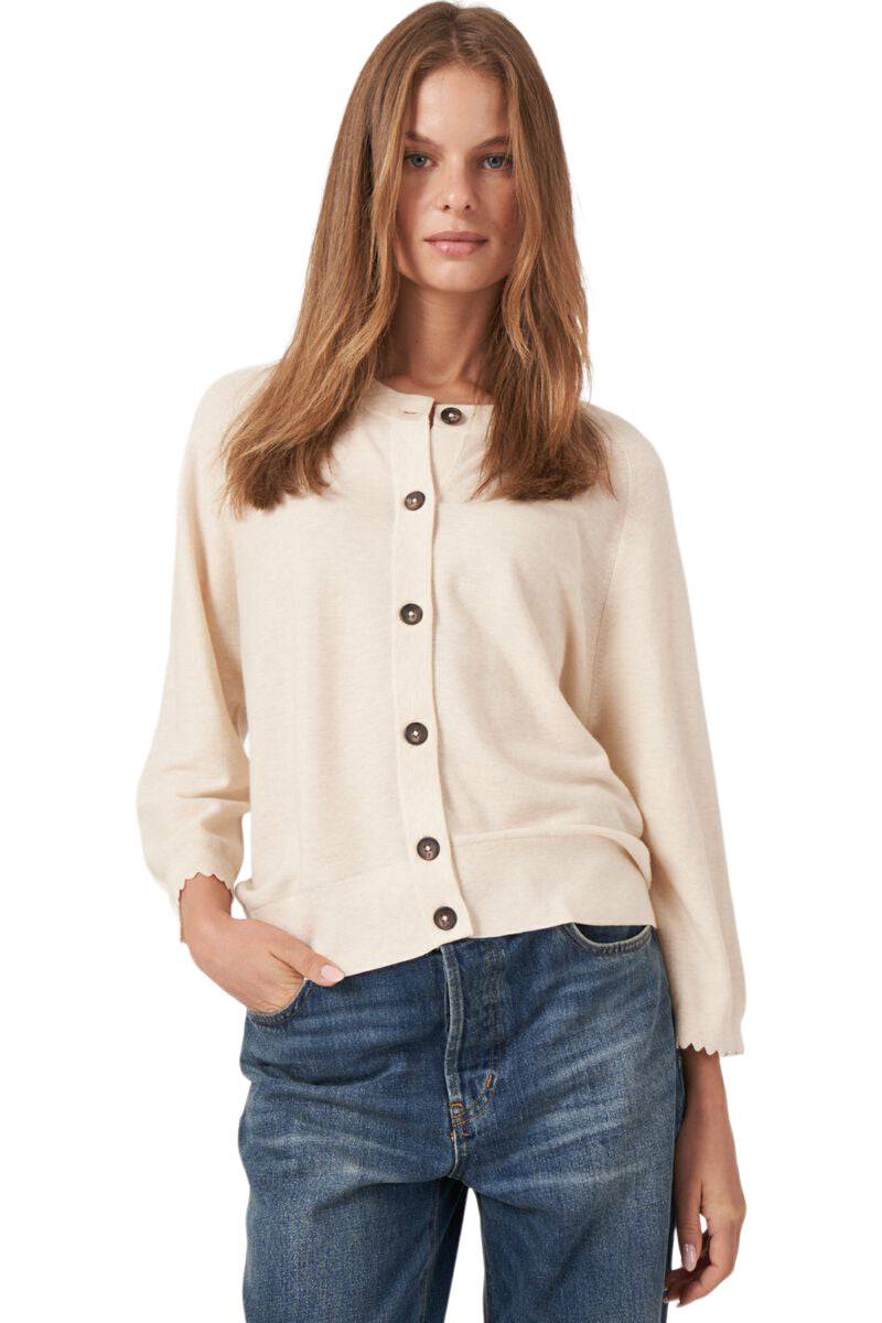 Repeat Cotton Cashmere Blend Cardigan with Raglan Sleeves in Ivory