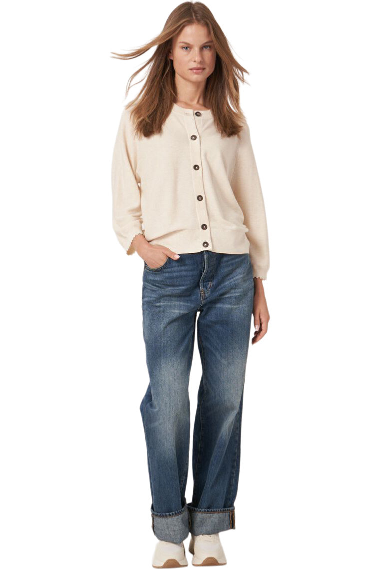 Repeat Cotton Cashmere Blend Cardigan with Raglan Sleeves in Ivory