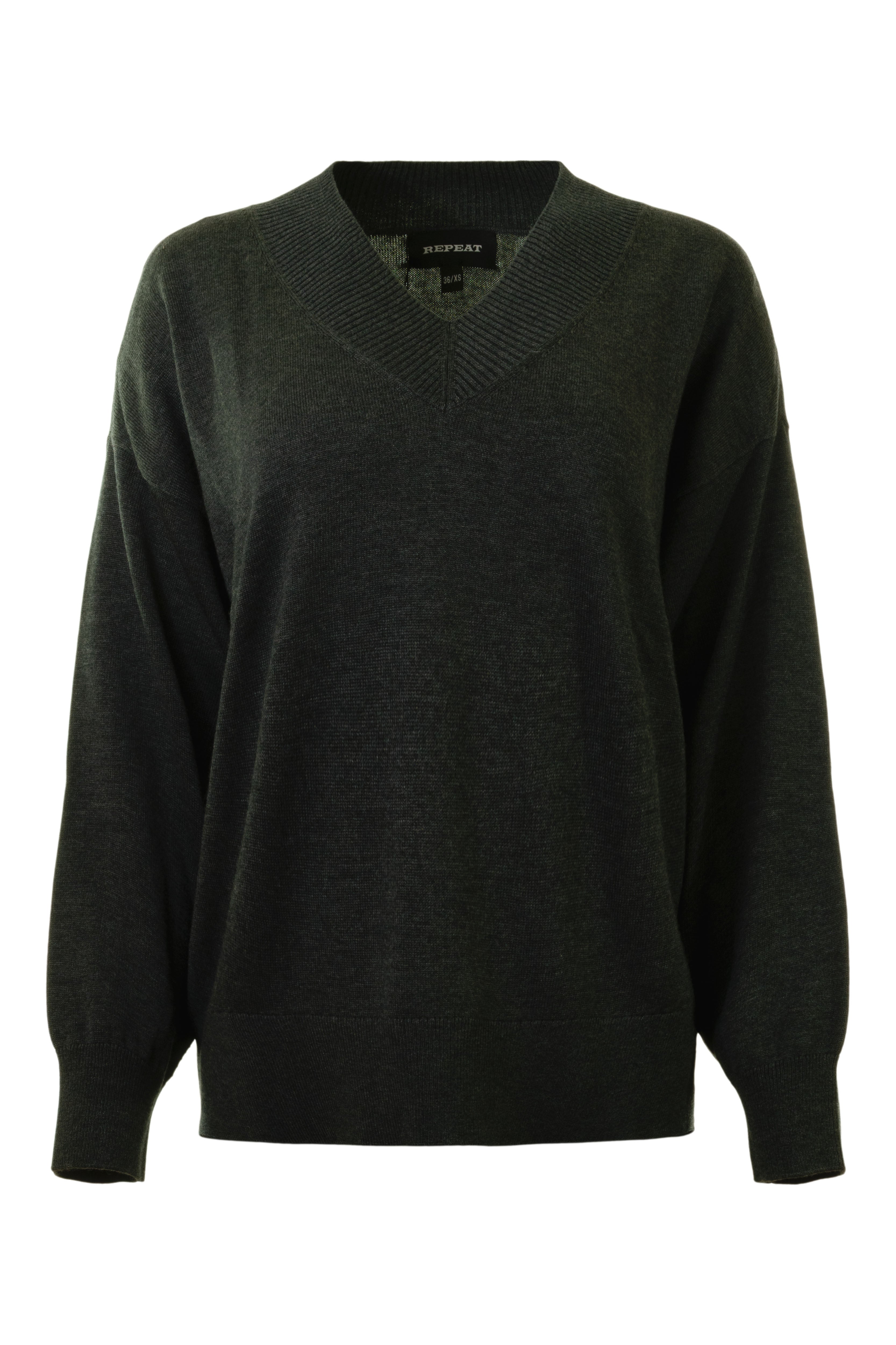 Repeat Cashmere Cotton Viscose V-neck Sweater in Dark Grey