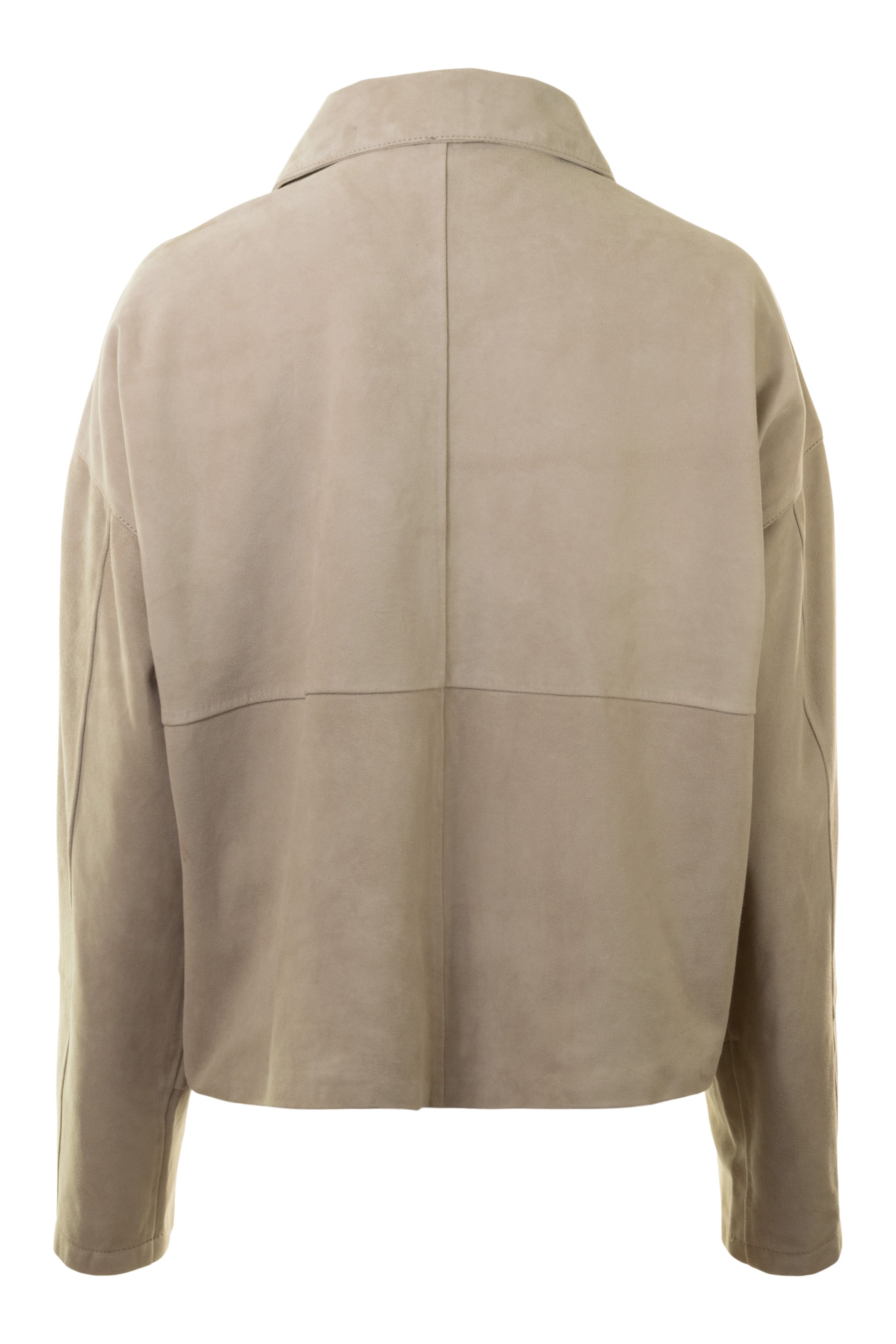 Repeat Cashmere Buttoned Suede Jacket With Shirt Collar in Nougat
