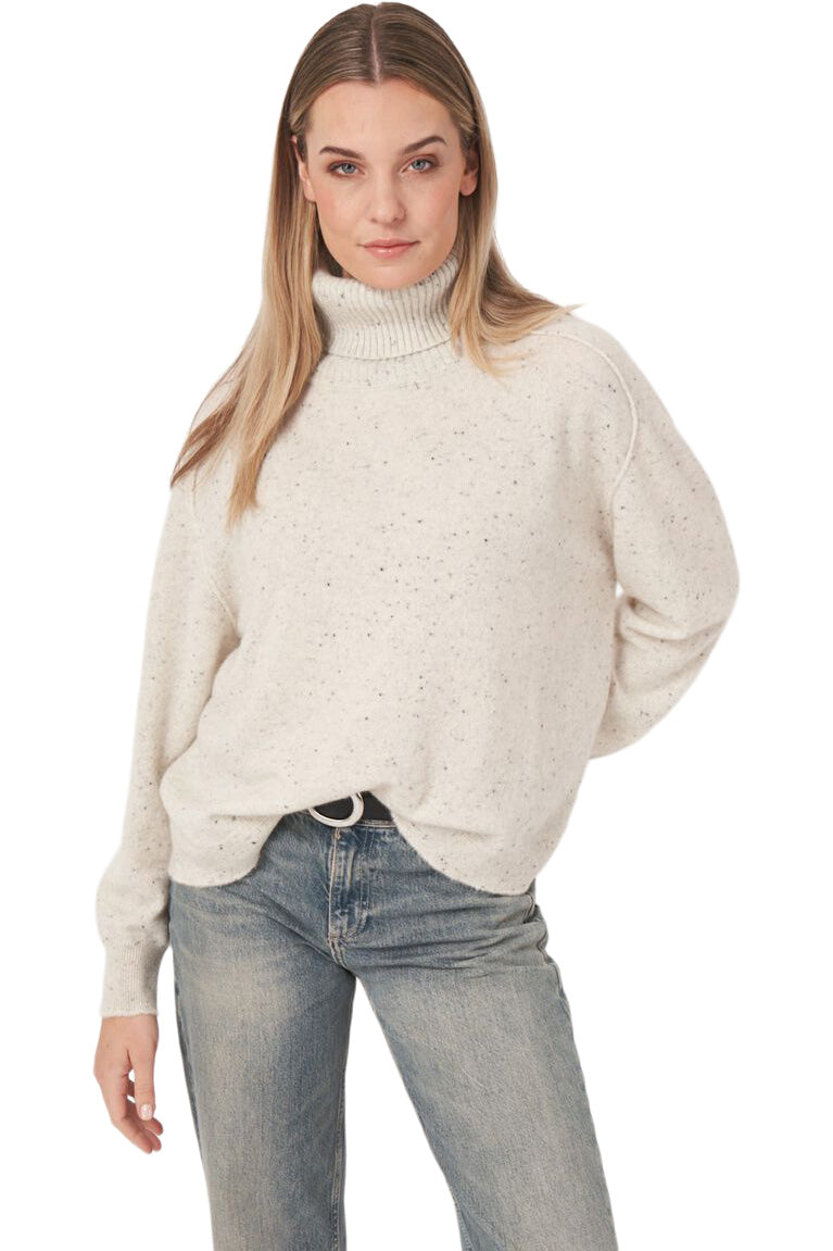 Repeat Cashmere Basic Organic Cashmere Tweed Boxy Fit Sweater in Snow