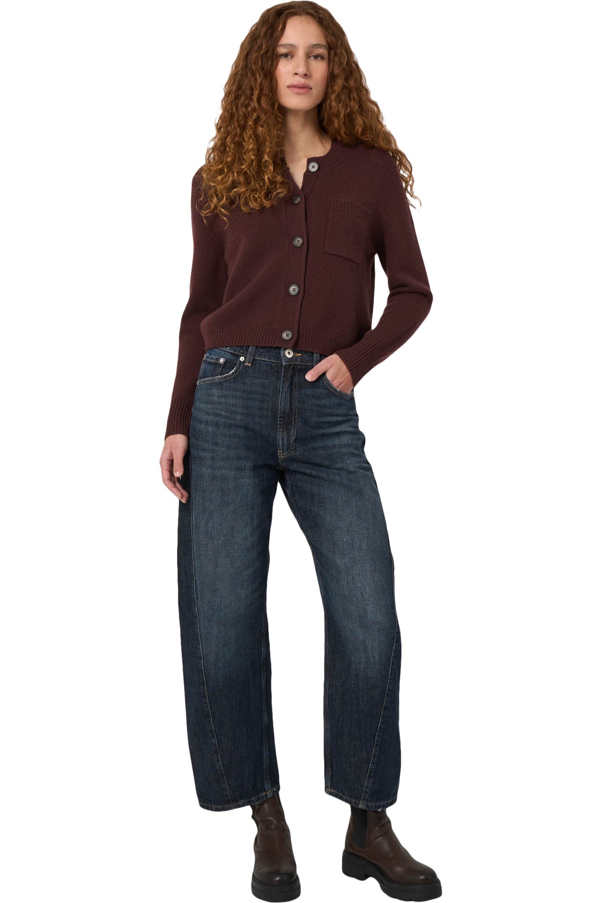 Repeat Cashmere Button Up Cardigan in Lava