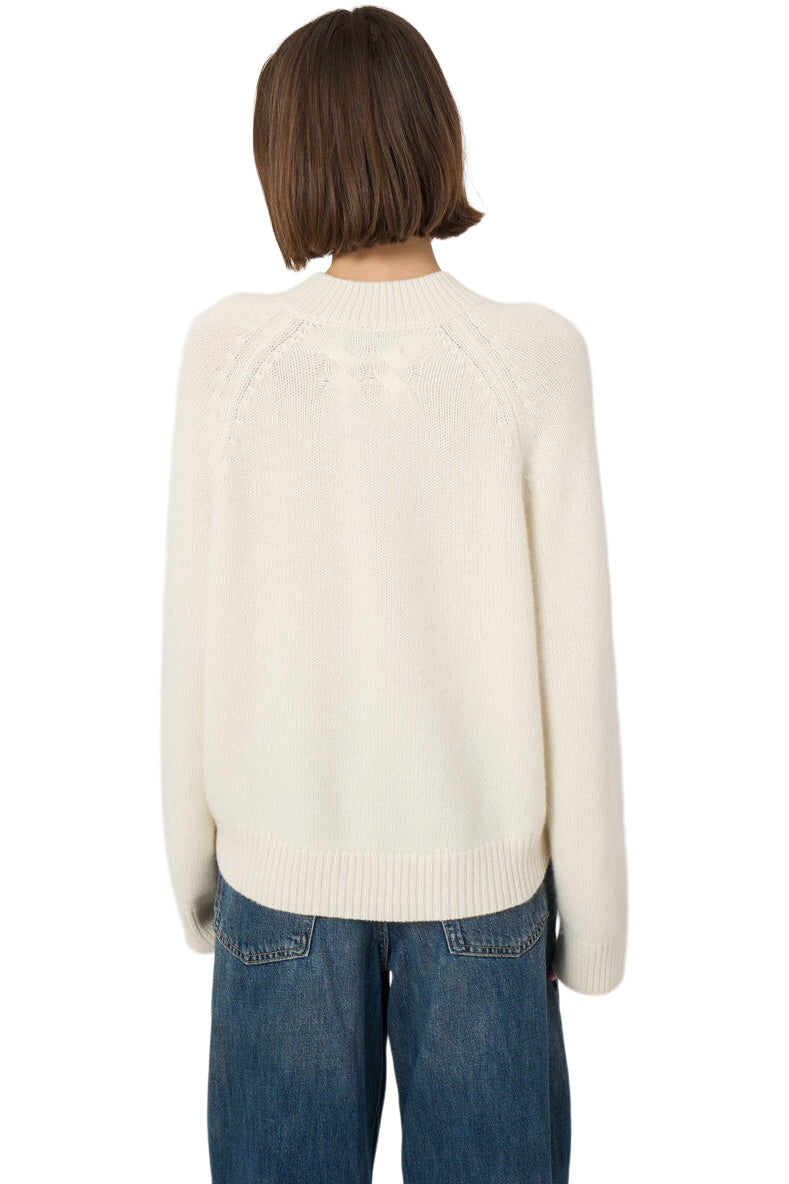 Repeat Cashmere Chunky Cashmere Sweater with Asymmetric Hem in Cream