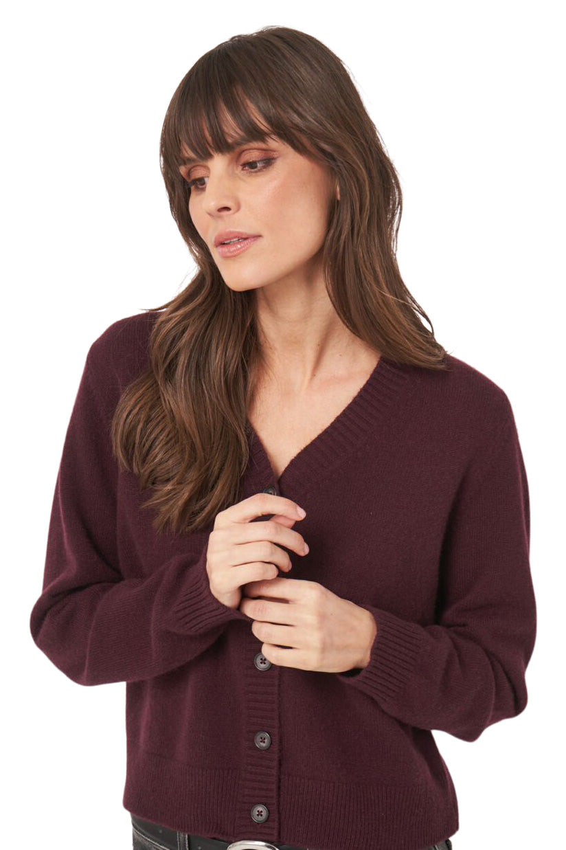 Repeat Cashmere Classic Button-up Cardigan in Merlot