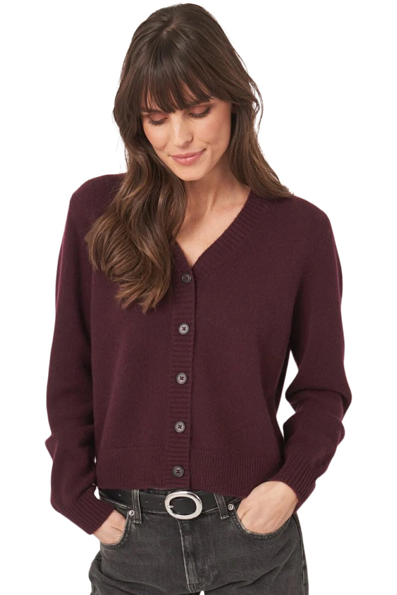Repeat Cashmere Classic Button-up Cardigan in Merlot
