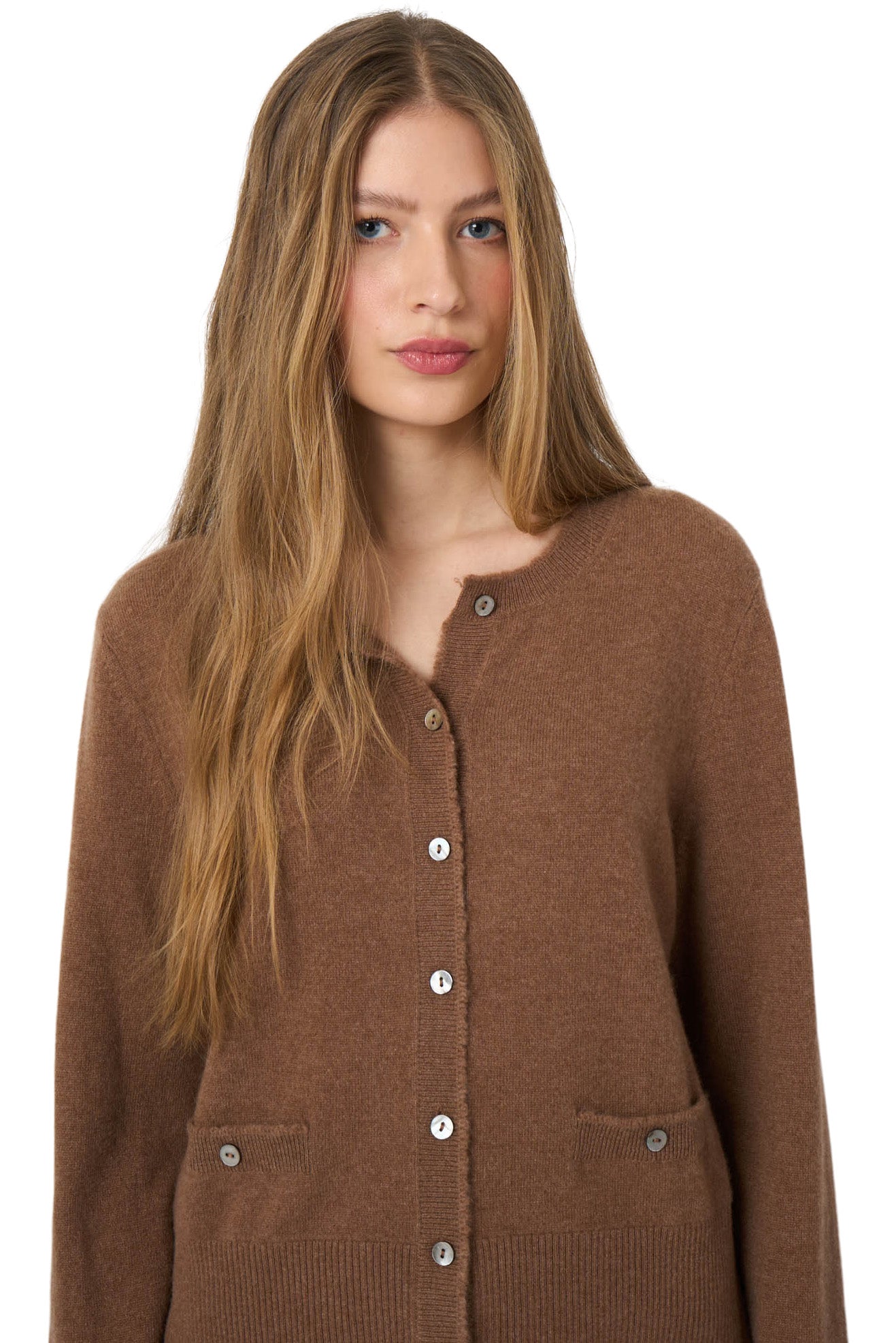 Repeat Cashmere Cropped Cardigan with Fringes in Hazel