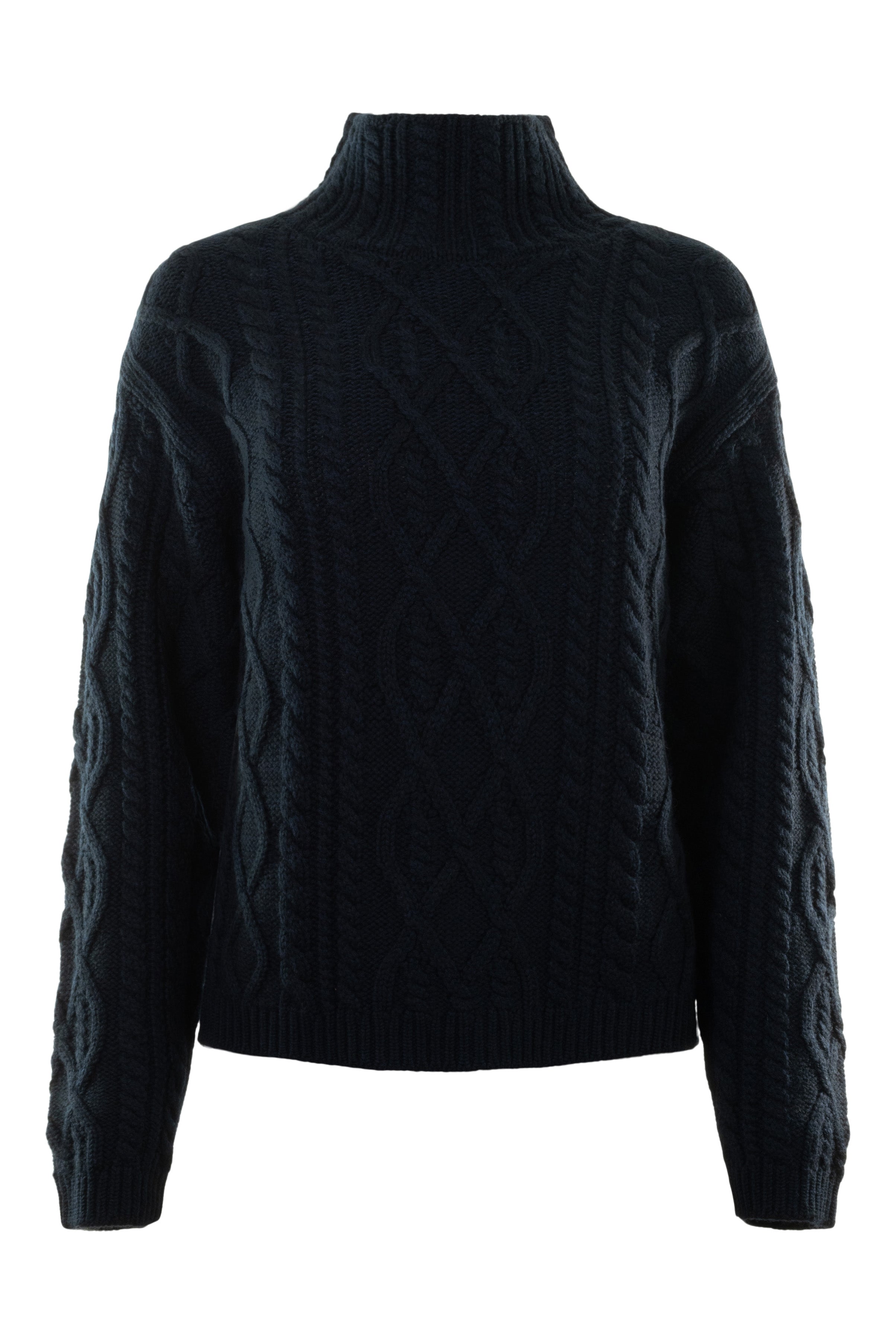 Repeat Cashmere Fisherman's Cable Sweater in Marine