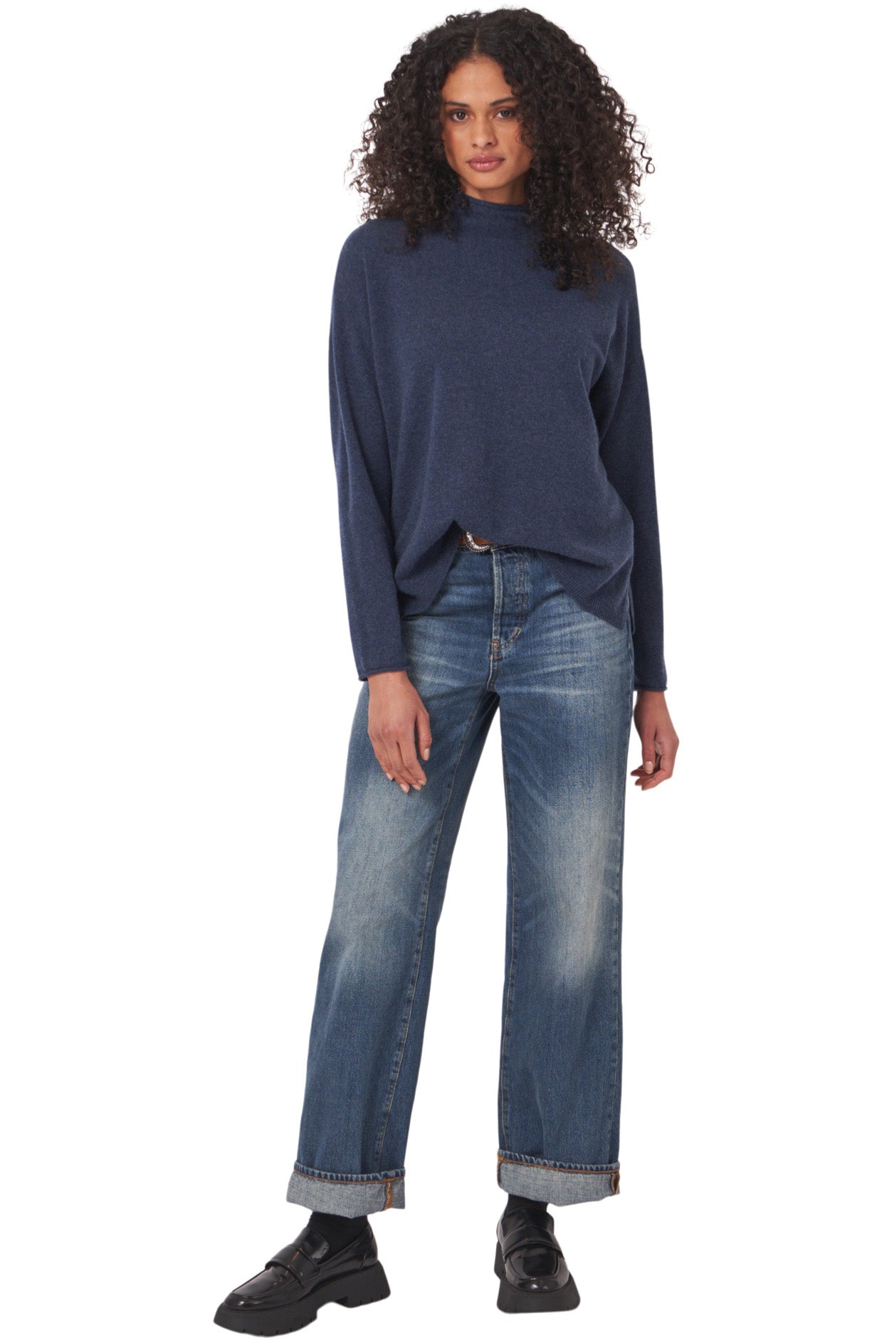 Repeat Cashmere High Crewneck Sweater in Night