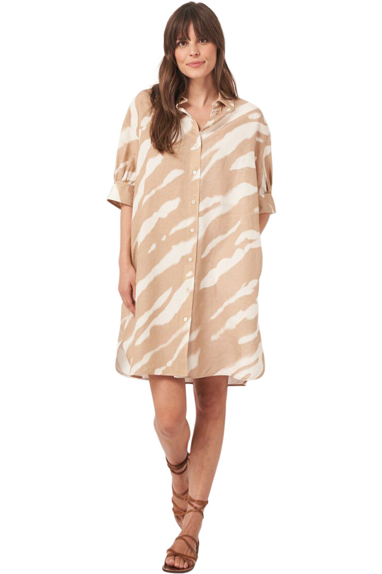 Repeat Cashmere Linen Blend Shirt Dress with Animal Print
in Gold