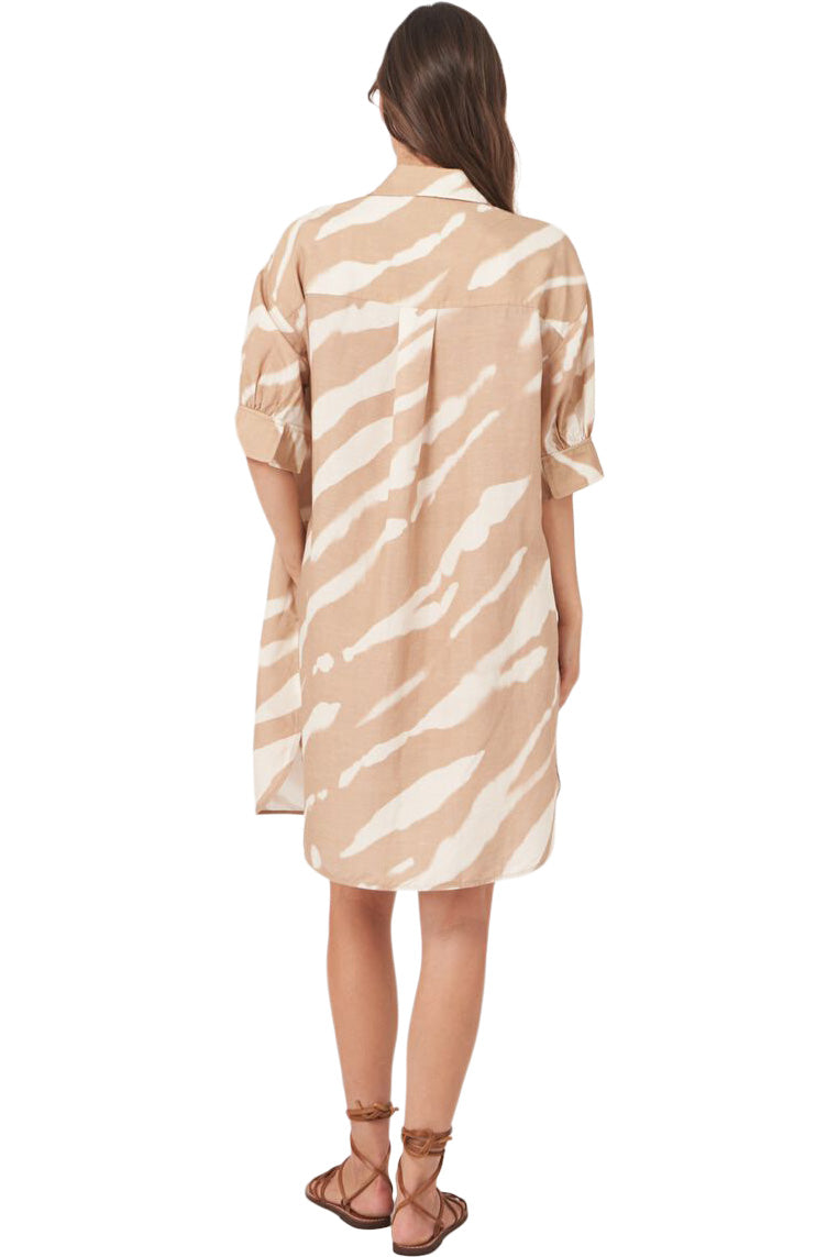 Repeat Cashmere Linen Blend Shirt Dress with Animal Print
in Gold