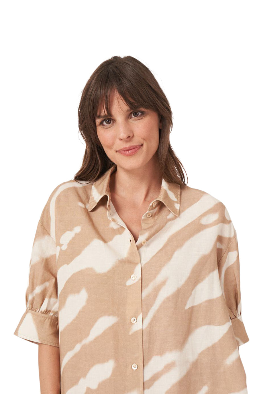 Repeat Cashmere Linen Blend Shirt Dress with Animal Print
in Gold