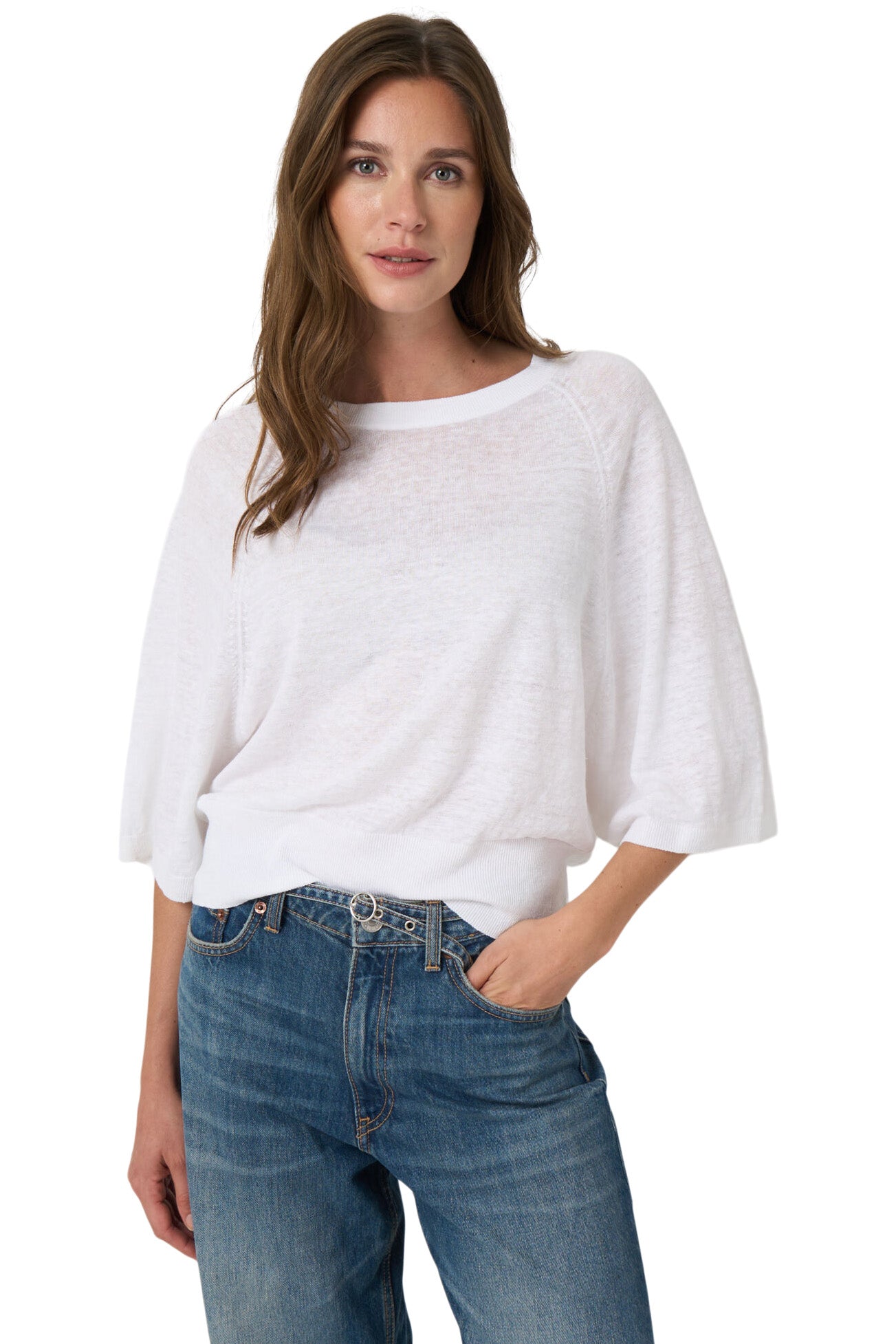 Repeat Cashmere Linen Boat Neck Sweater in White