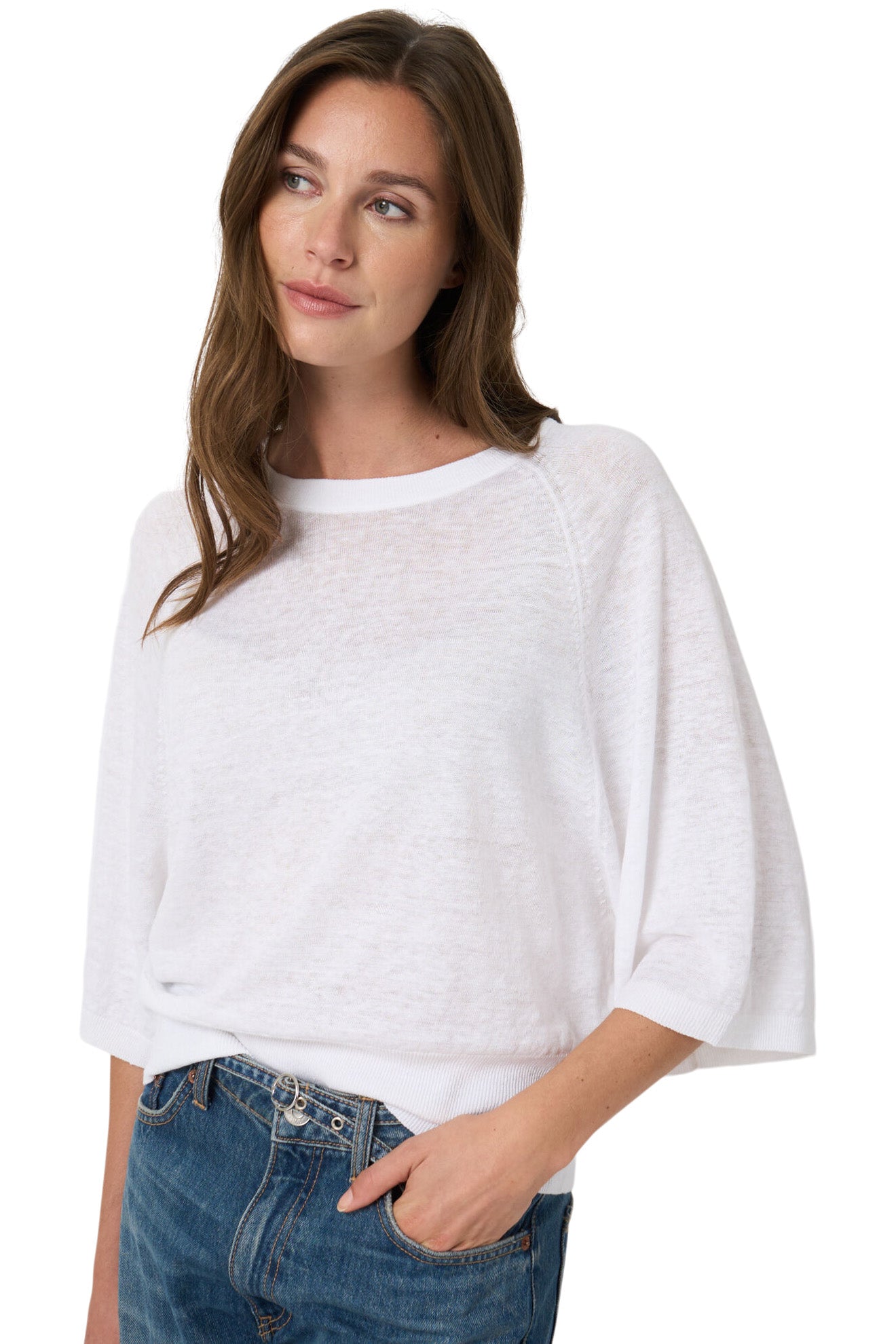 Repeat Cashmere Linen Boat Neck Sweater in White